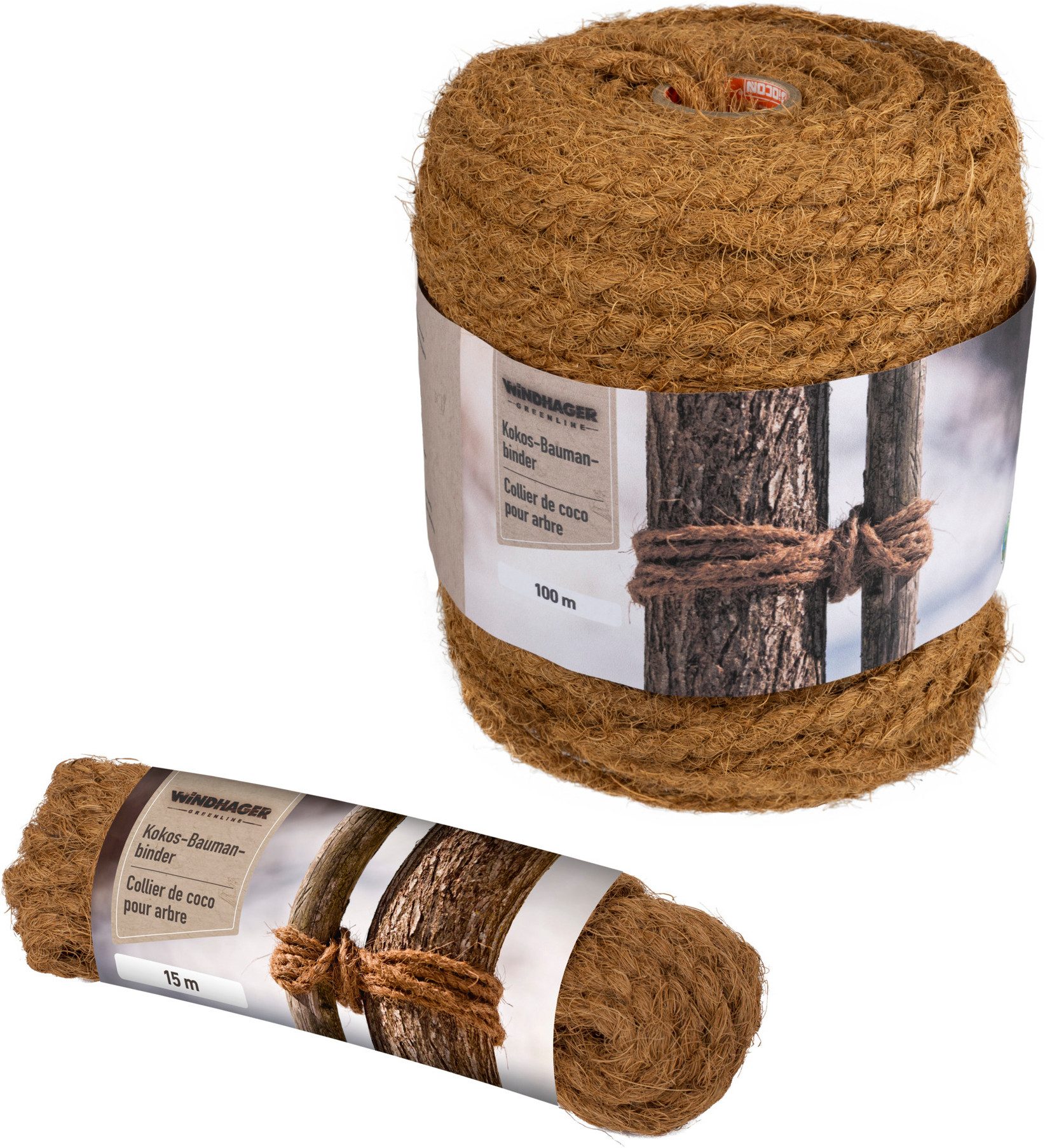 Windhager Pflanzschnur Kokos-Baumanbinder, Garn aus 100% Kokosfaser (1-tlg), Kokosseil zur Stabilisierung von Bäumen und Pflanzen, Baum-Kordel 15 m