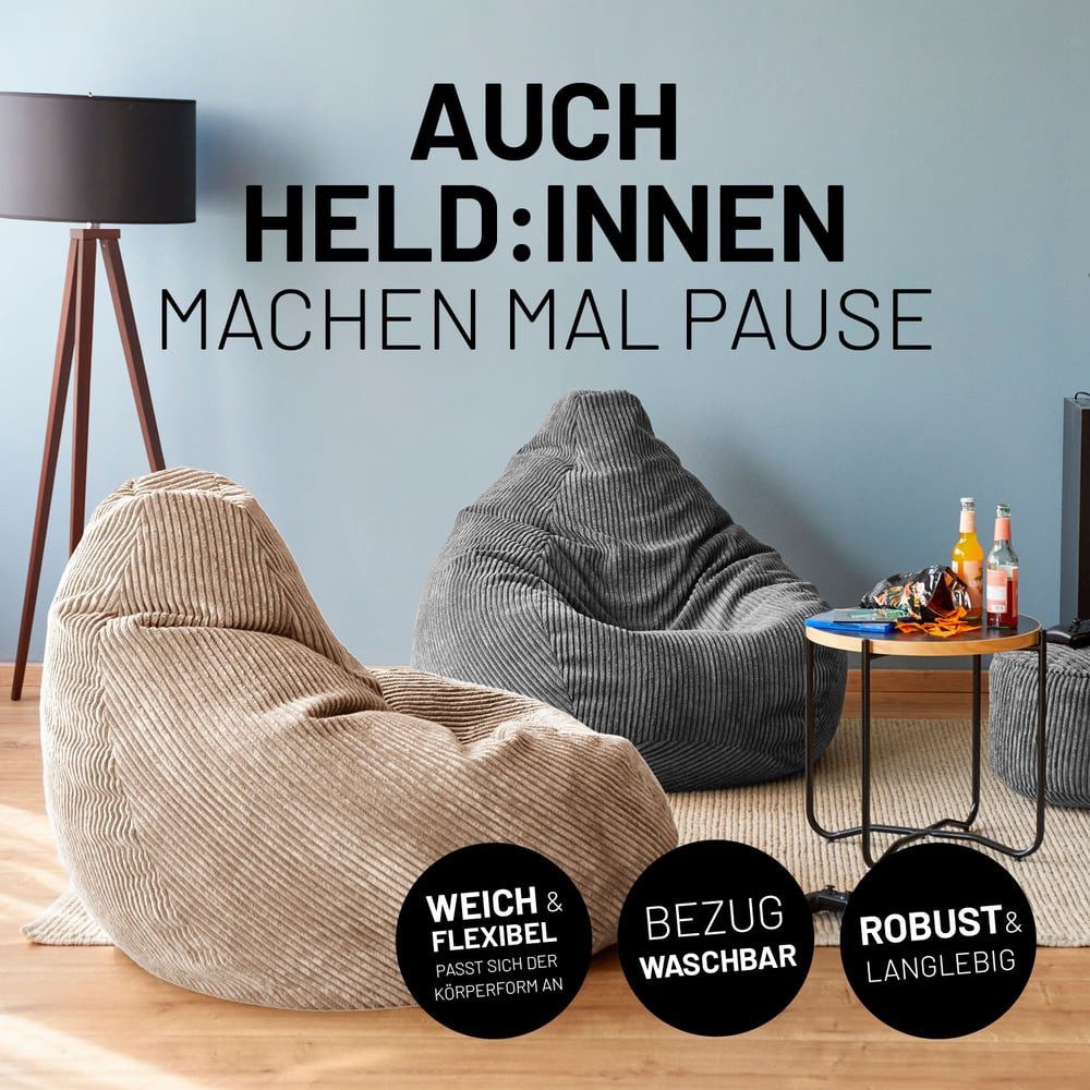 Lumaland Sitzsack GIANT Cord Sitzsack Stabile Lehne ideal fürs Gaming – Bild 5 von 5