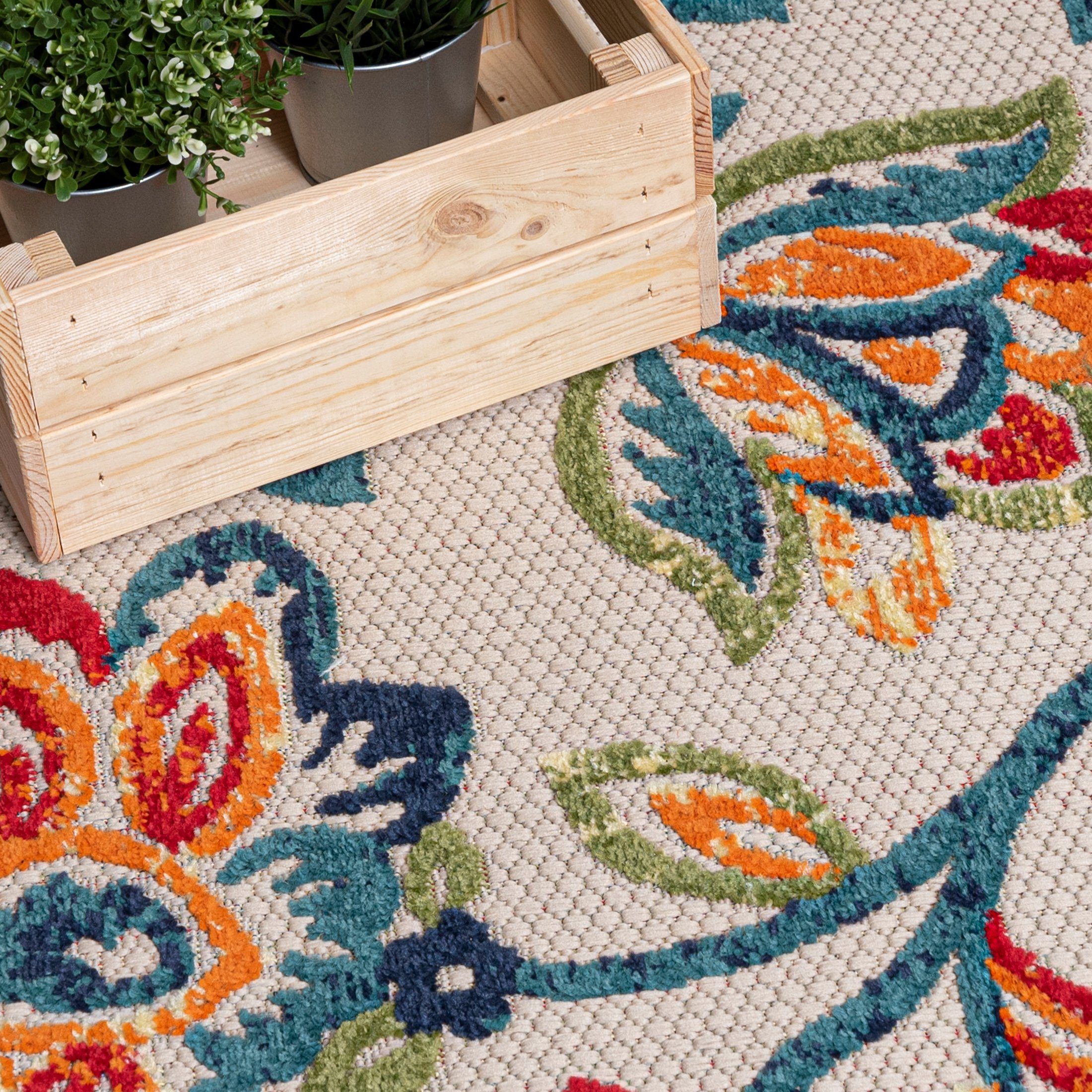 Mazovia Designteppich In- & Outdoor Teppich Wetterfest & UV-beständig Balkon - Bunt, 80 x 200 cm, Höhe 6 mm, Kurzflor, Weich, Pflegeleicht, Flachgewebe