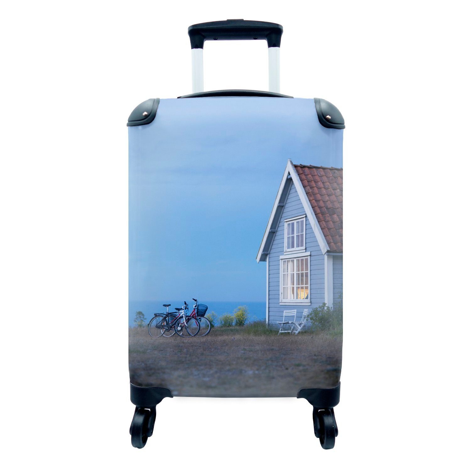 MuchoWow Handgepäckkoffer Fahrräder neben dem Haus, 4 Rollen, Reisetasche mit rollen, Handgepäck für Ferien, Trolley, Reisekoffer