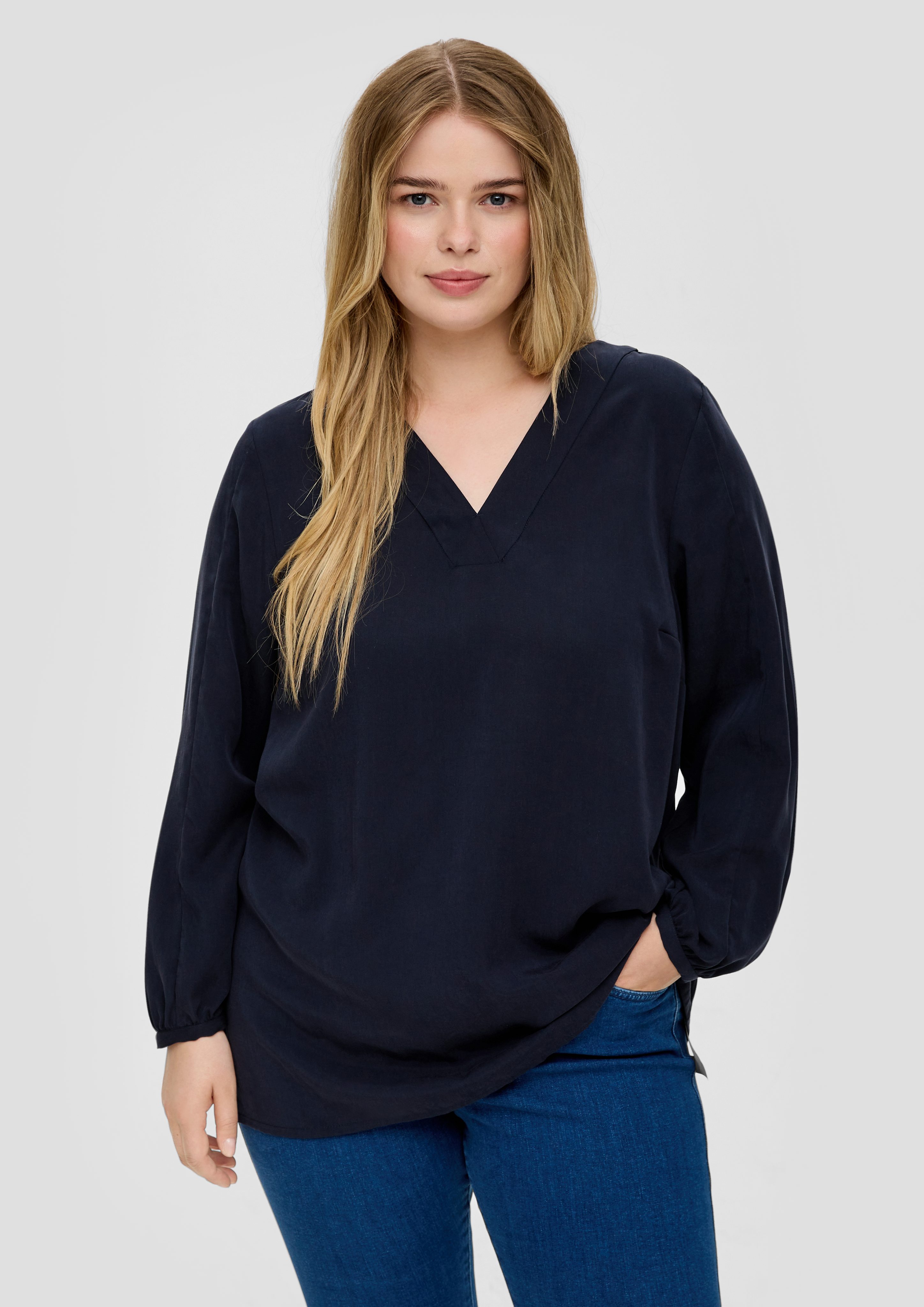 TRIANGLE Langarmbluse Lyocellbluse mit V-Ausschnitt Logo günstig online kaufen