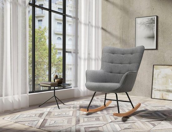 BYLIVING Schaukelstuhl RICHIE (1 St), moderne Metallbeine mit Holzkufe,- Einrichtungsbeispiel