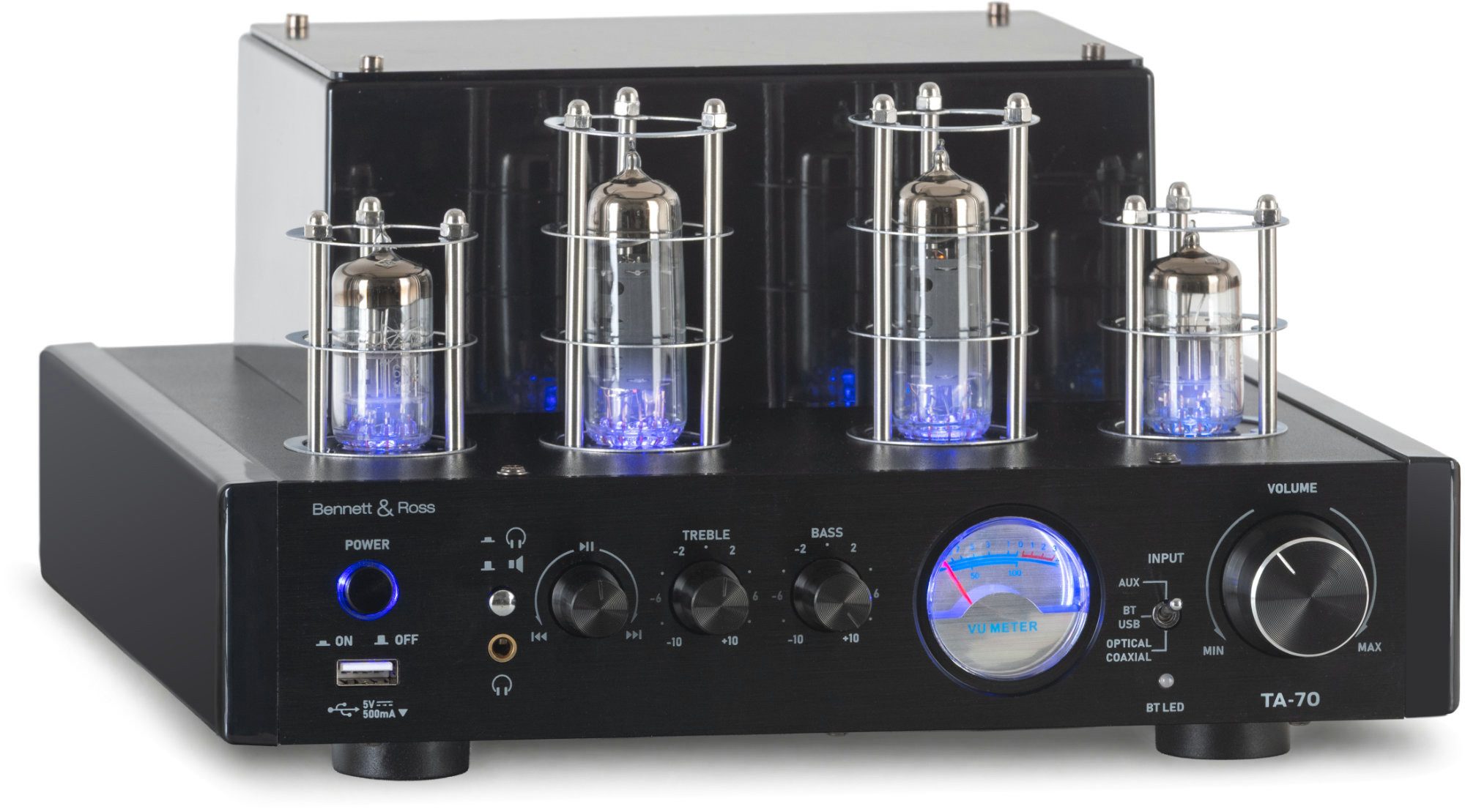 Bennett & Ross Bennett & Ross TA-70 HiFi Stereo-Verstärker im Röhrendesign Black Vollverstärker (Anzahl Kanäle: 2, 70 W, Röhrendesign in Schwarz)