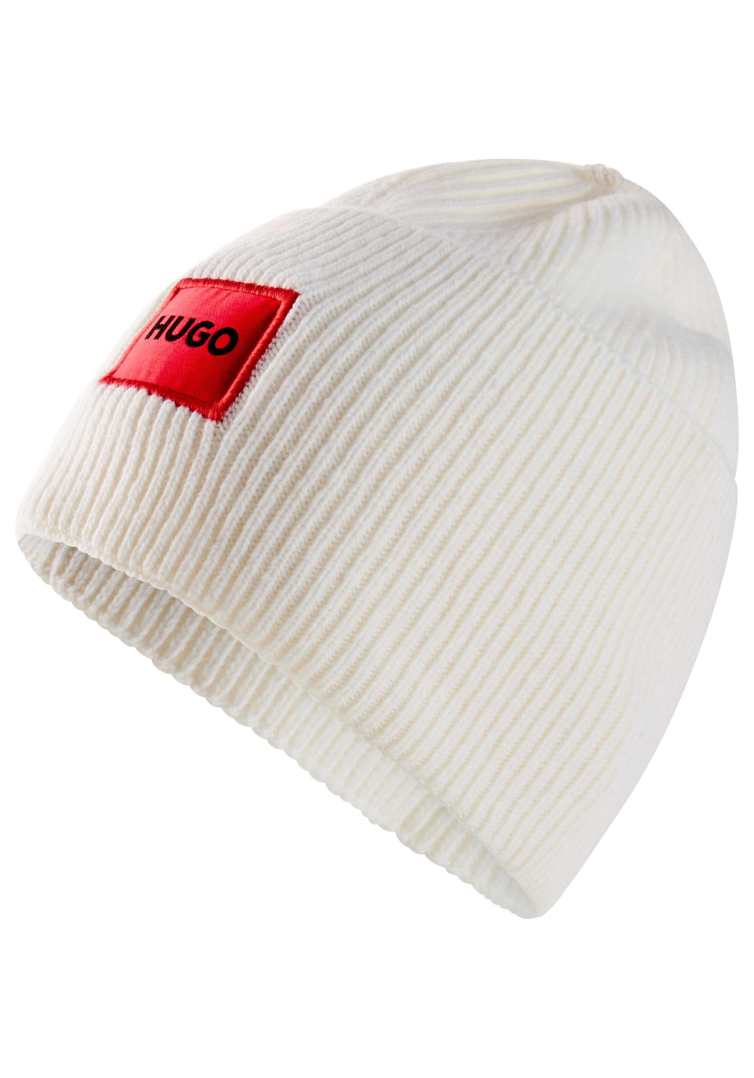 HUGO Beanie Xaff 6 mit Logobadge, Woll-Mix