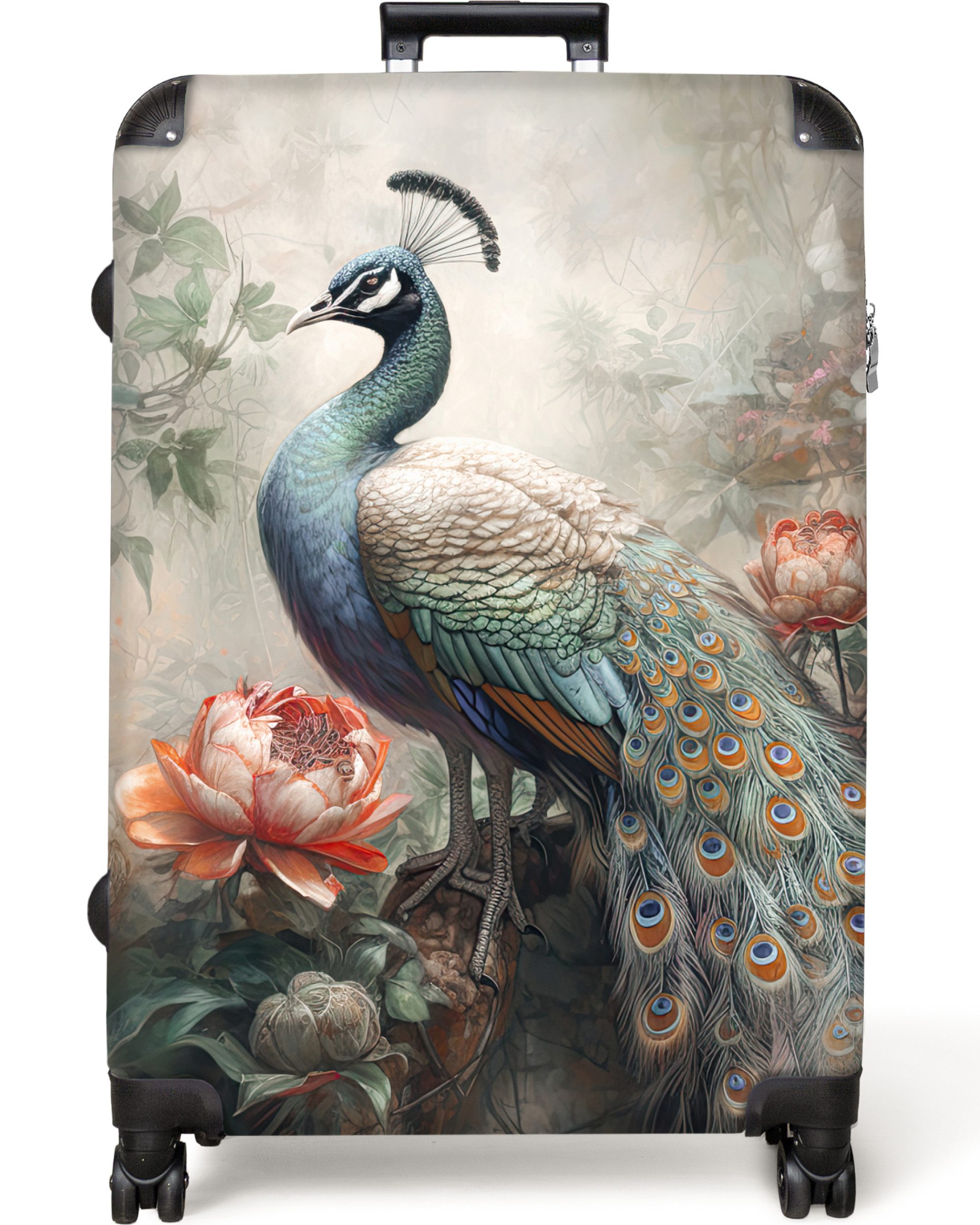 NoBoringSuitcases.com© Hartschalen-Trolley Pfau - Pfauenfedern - günstig online kaufen