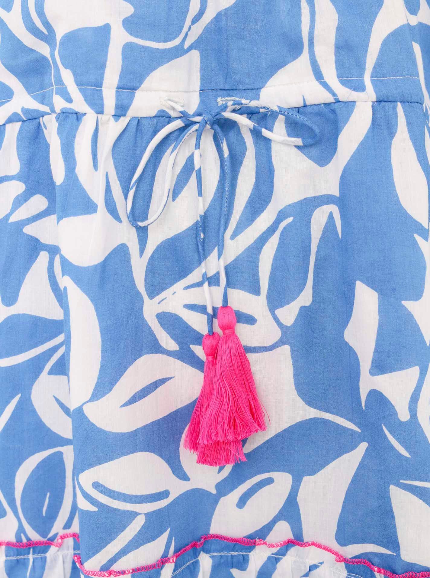 Zwillingsherz Sommerkleid "Blätter Zweifarbig" mit Tasseln und kontrastfarbigen Details