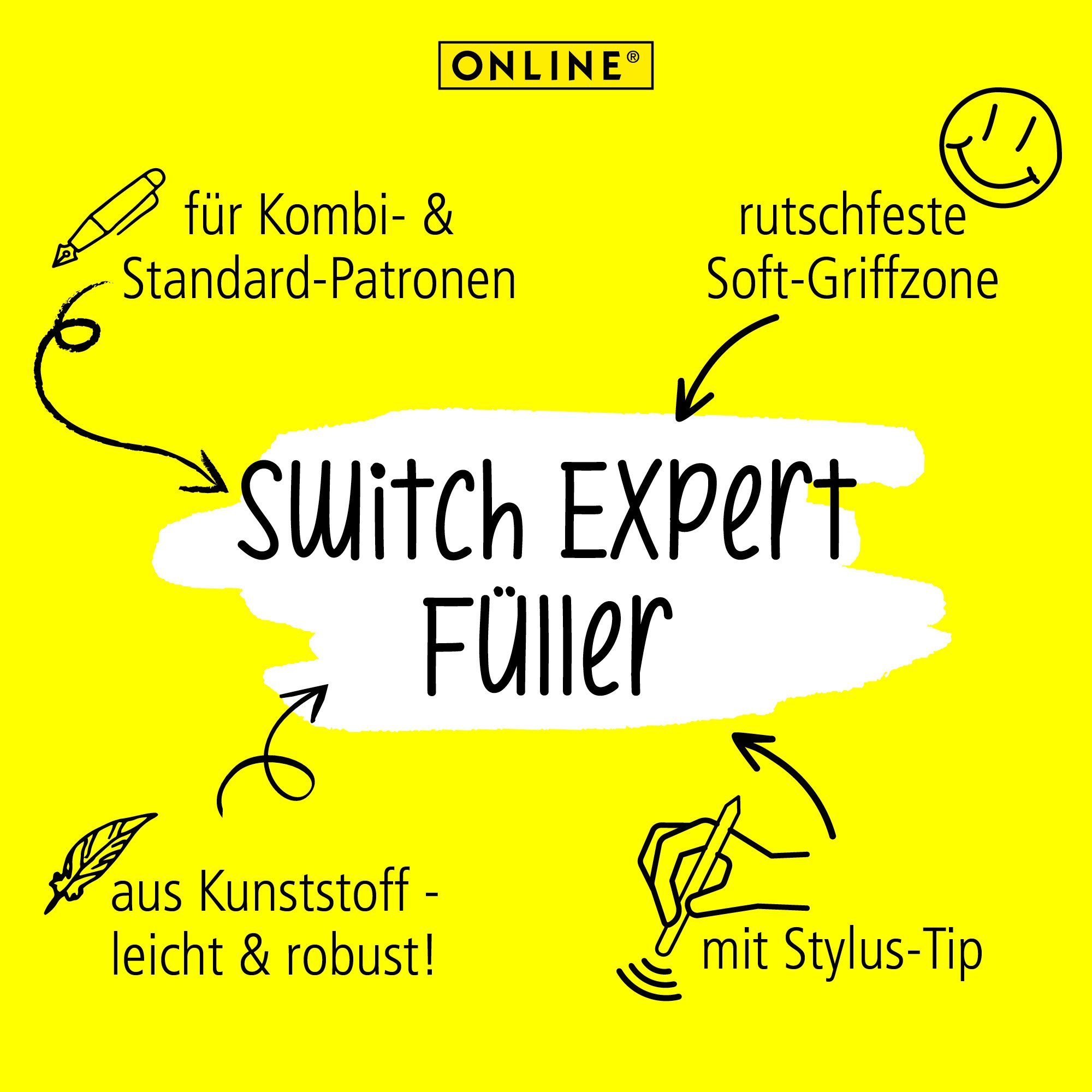 Online Pen Füller Switch Expert, ergonomisch, ideal für die Schule, mit Stylus-Tip