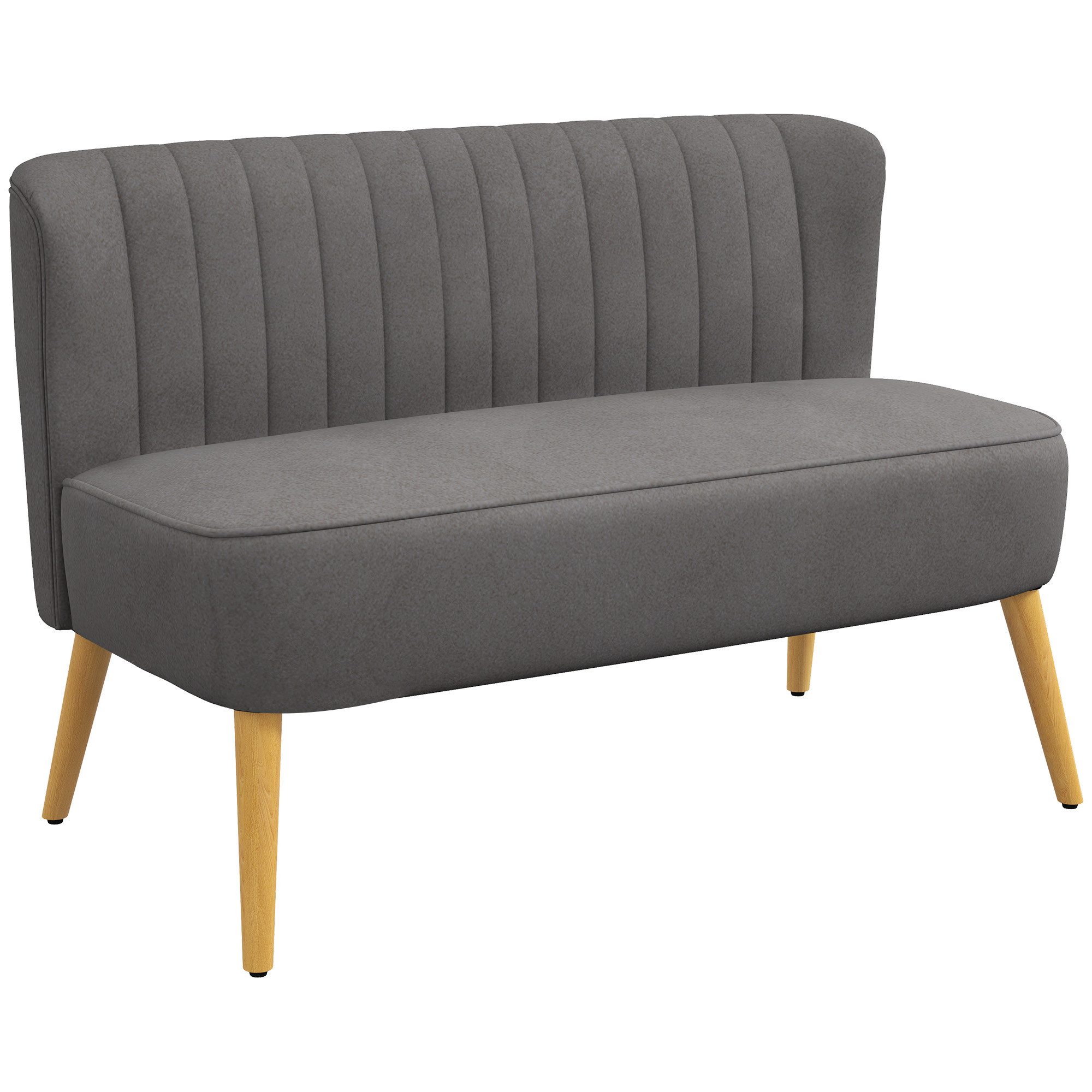 2-Sitzer Zweisitzer, Loveseat mit Leinenoptik, Doppelsofa mit Holzbeine