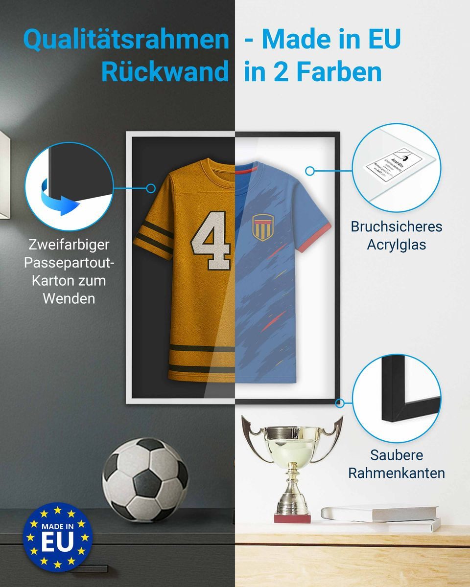 PHOTOLINI Bilderrahmen Trikotrahmen, Rahmen für Trikot mit Acrylglas zum Aufhängen, für 1 Bilder (1 Einzelrahmen), Rahmen für Trikots mit zweifarbige Rückwand & starkem Magnetsystem