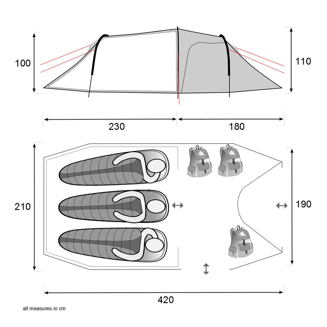 10T Outdoor Equipment Bikerzelt Silicone Valley 3 Personen Trekkingzelt Silikonbeschichtung 5000mm, Personen: 3