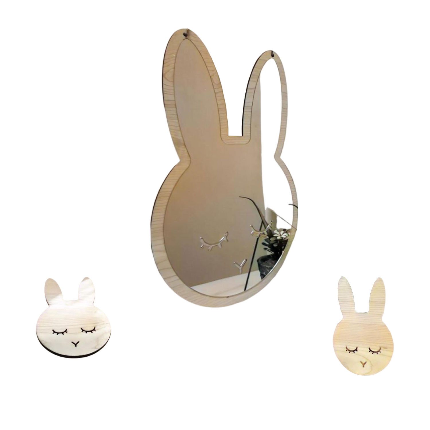 Jungengel Wandspiegel Hasen Design Kinderspiegel Kinderzimmer Spiegel 3-Tei günstig online kaufen
