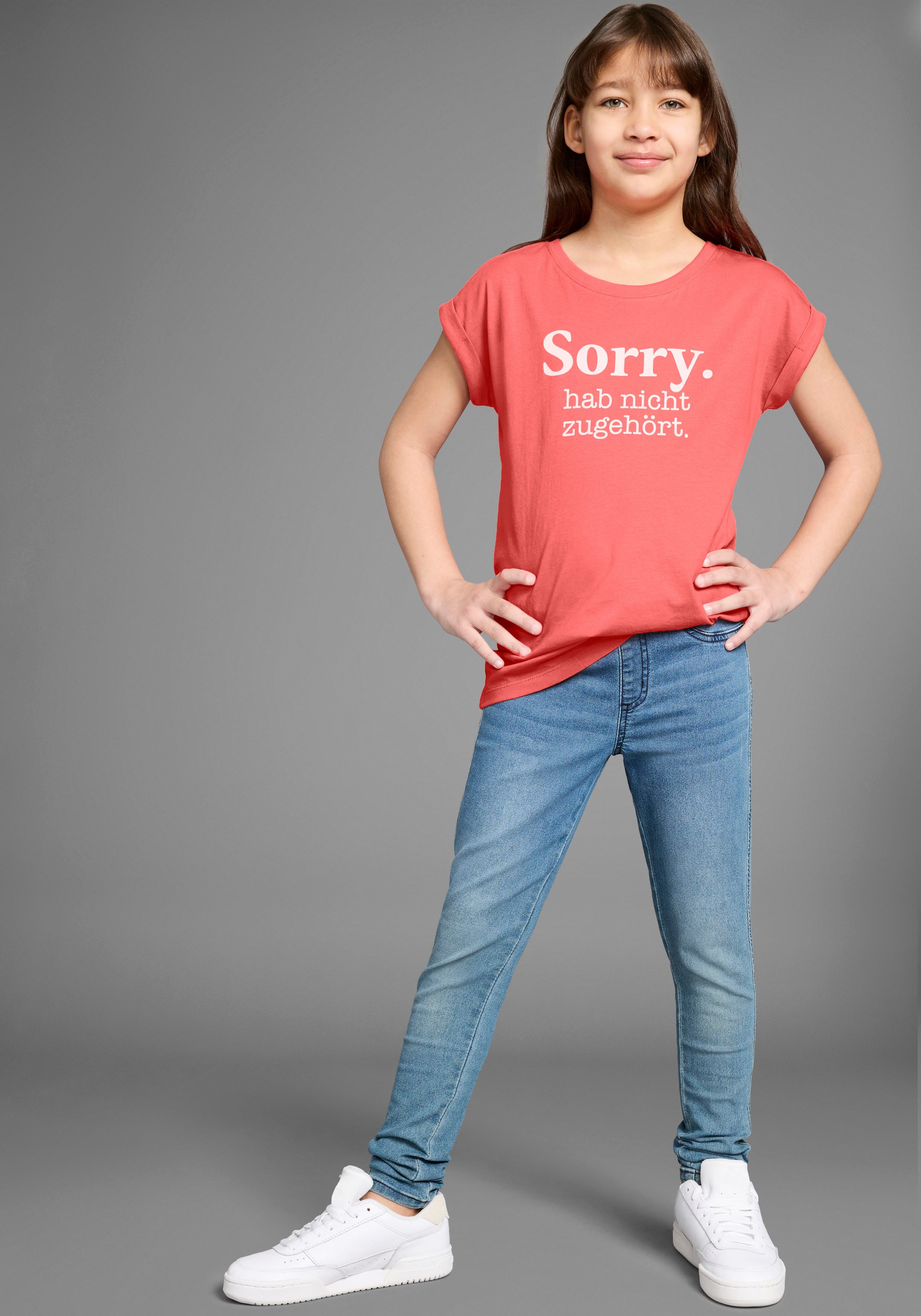 KIDSWORLD T-Shirt Sorry. hab nicht zugehört. Kurzarm, bedruckt, Rundhalsausschnitt, aus Baumwolle