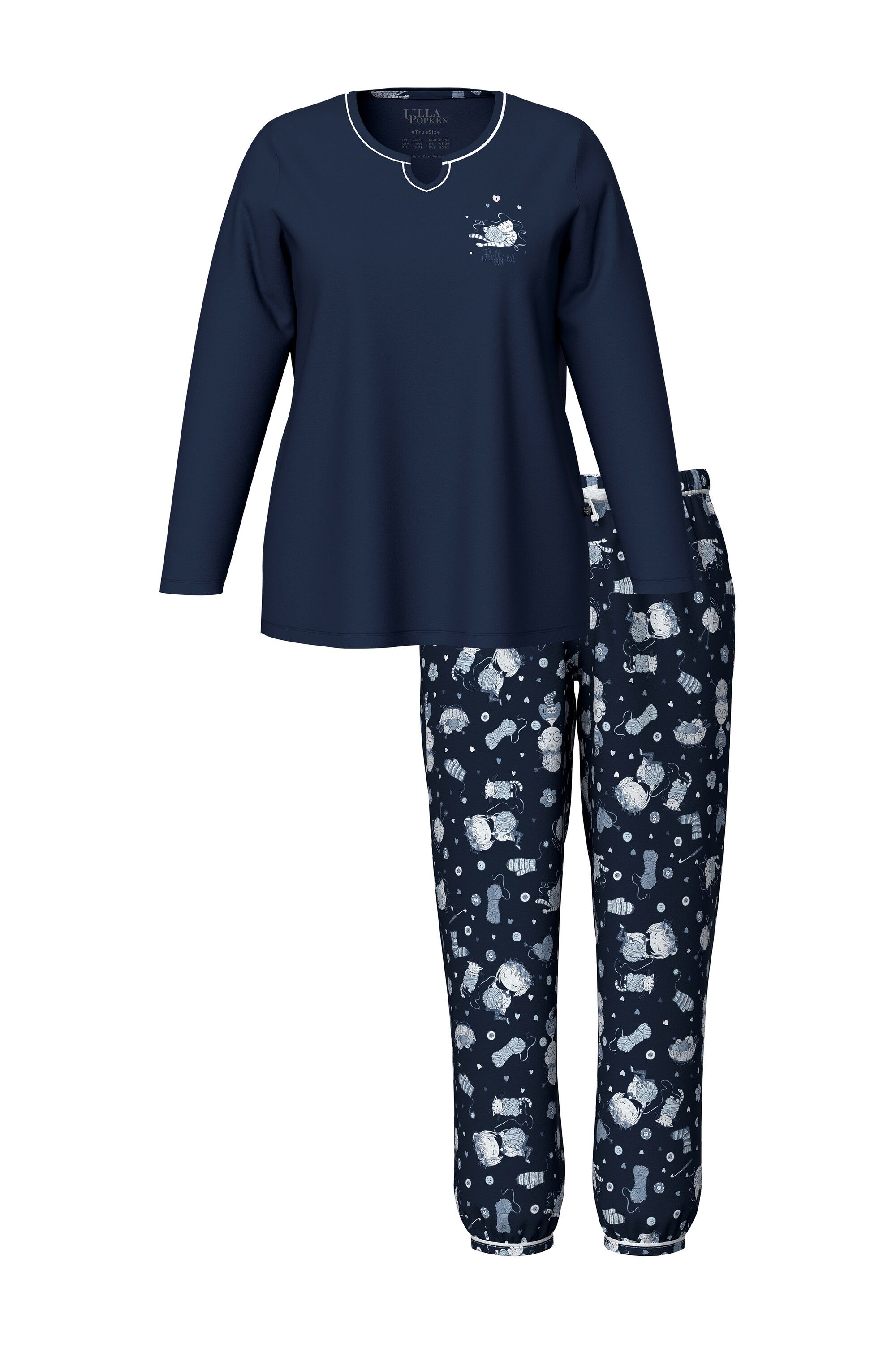 Ulla Popken Pyjama Pyjama Katzen Tunika-Ausschnitt günstig online kaufen