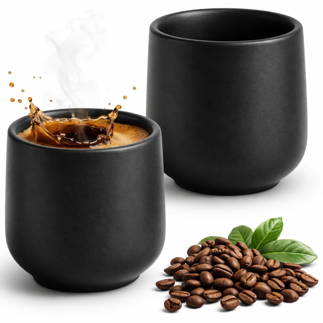 Maxito Espressotasse Espressotassen aus Steingut mit 80 ml im Set für Kaffeeliebhaber, 2-tlg.
