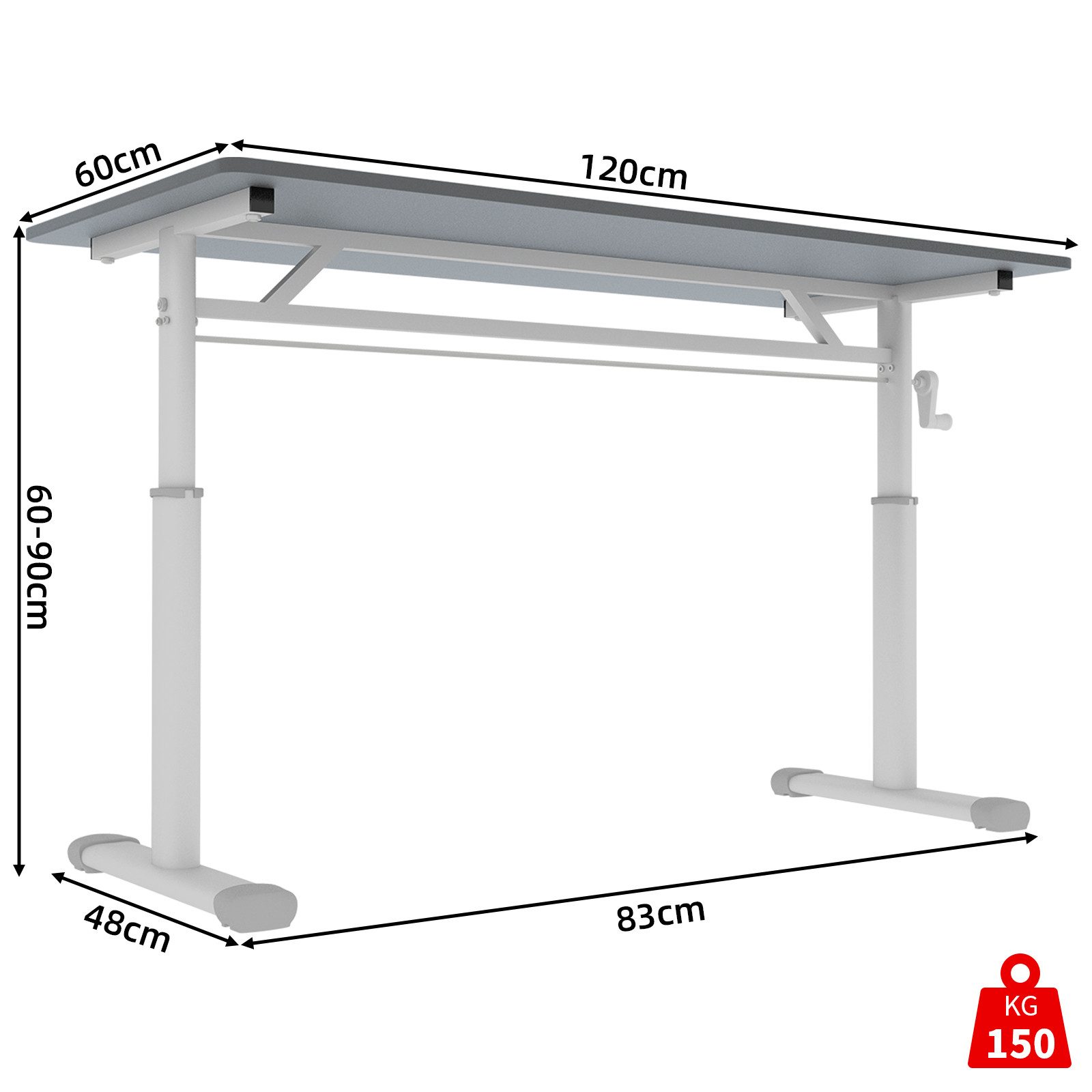 BlingBin Schreibtisch Kinderschreibtisch Höhenverstellbar (1-St., für Kinder & Erwachsene), 120 × 60 × 60–90 cm