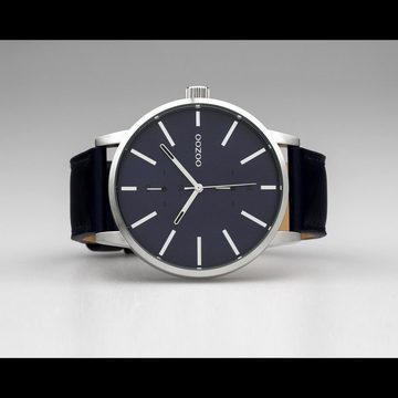OOZOO Quarzuhr Oozoo Unisex Armbanduhr dunkelblau Analog, Damen, Herrenuhr rund, extra groß (ca 50mm) Lederarmband, FashionStyle