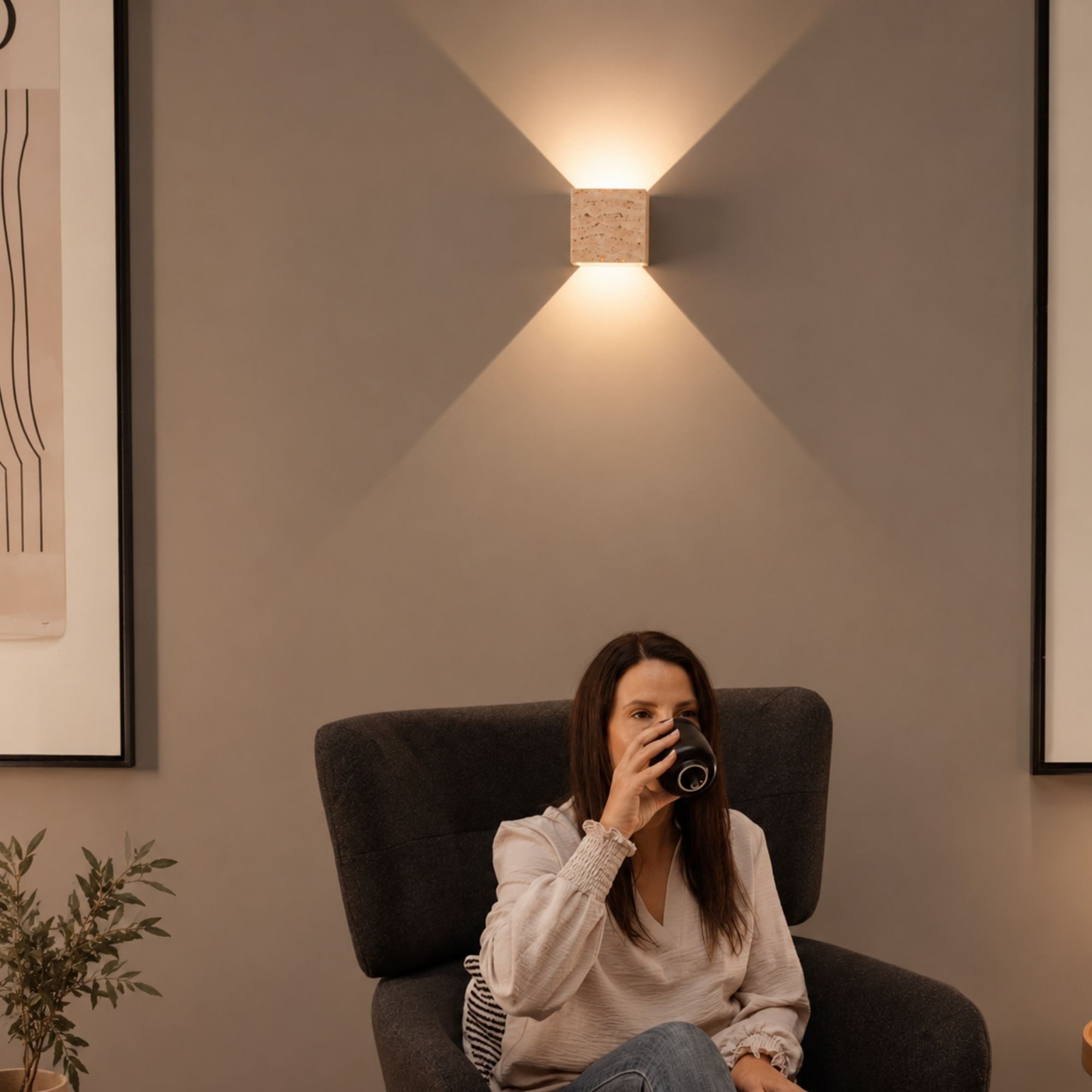 s.luce Wandleuchte Travea LED Travertin-Stein, Warmweiß