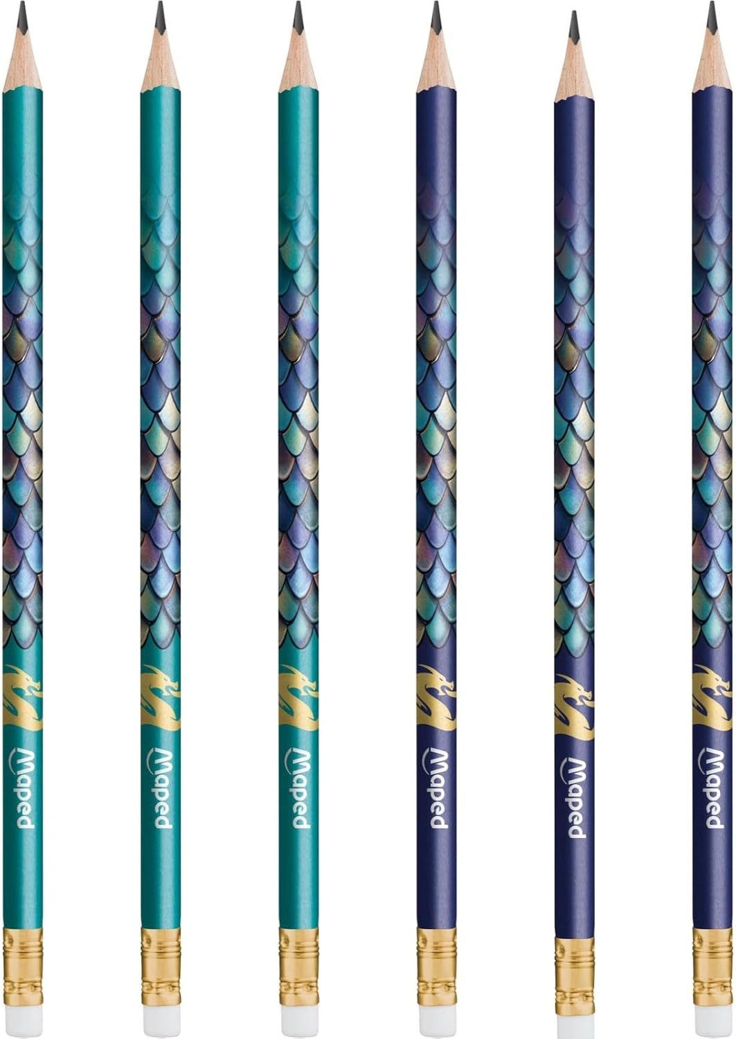 MAPED Bleistift Maped DRAGON Bleistift HB 6er Set mit Radierkopf