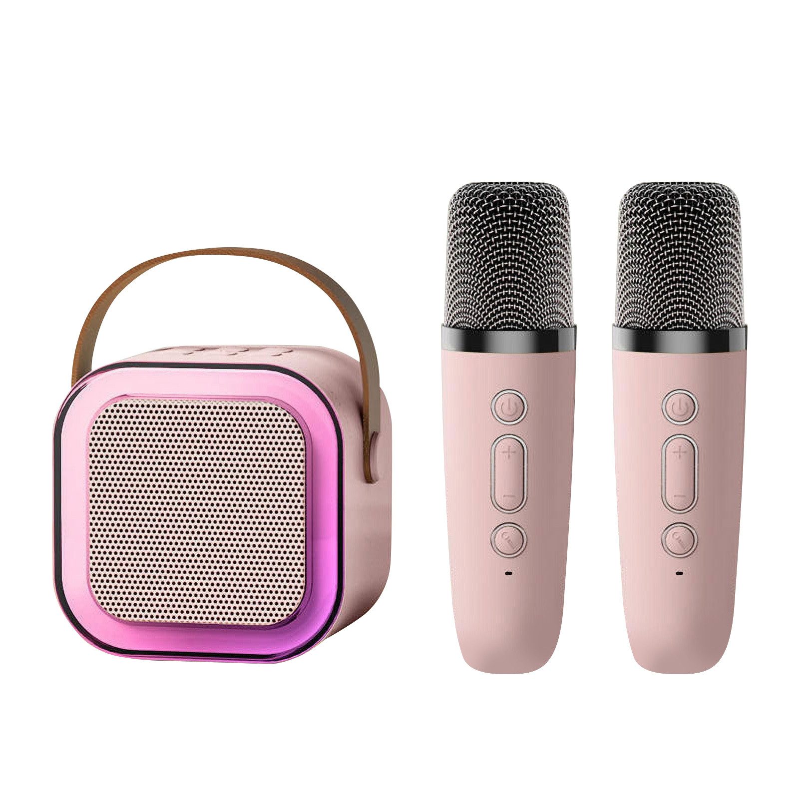 OKWISH Tragbare Bluetooth Karaoke Maschine mit 2 Mikrofonen und Lautsprecher 3 Karaoke-Maschine (Bluetooth, für Kinder und Erwachsene mit Stimme wechselnde Effekte LED-Lichter)