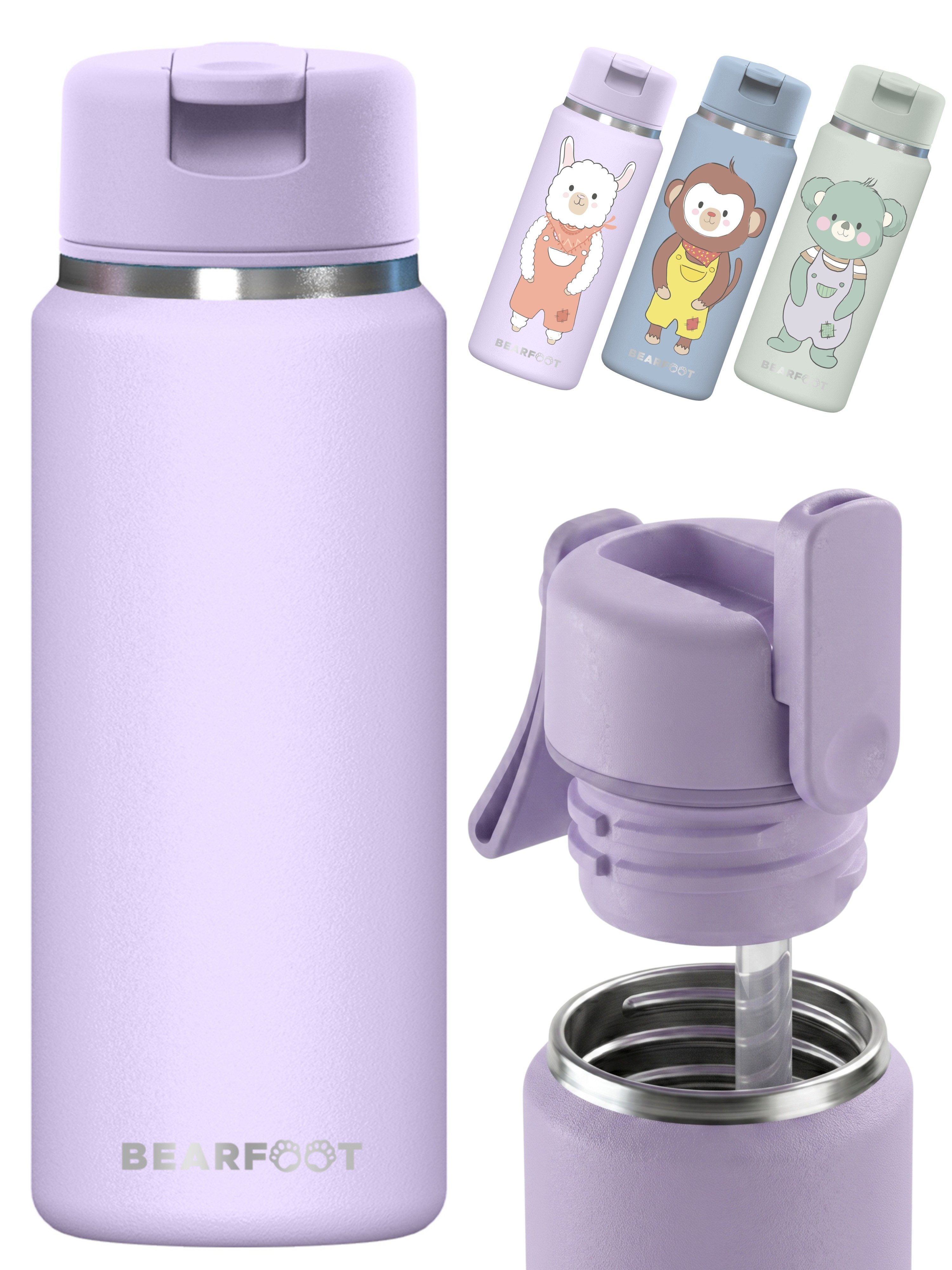 BEARFOOT Trinkflasche TINY Thermo Kinder Trinkflasche Edelstahl - Lila, Thermosflasche, auslaufsicher, Edelstahl, Kinderflasche, BPA-frei