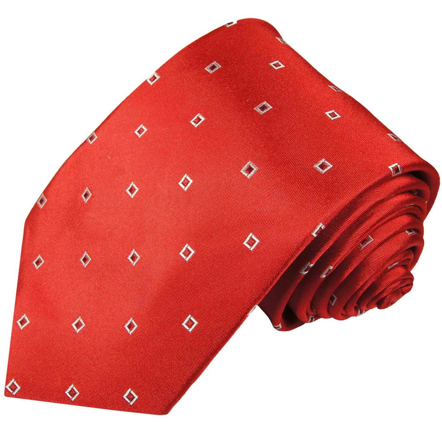 Paul Malone Krawatte Designer Seidenkrawatte Herren Schlips modern gepunktet 100% Seide Schmal (6cm), rot 721