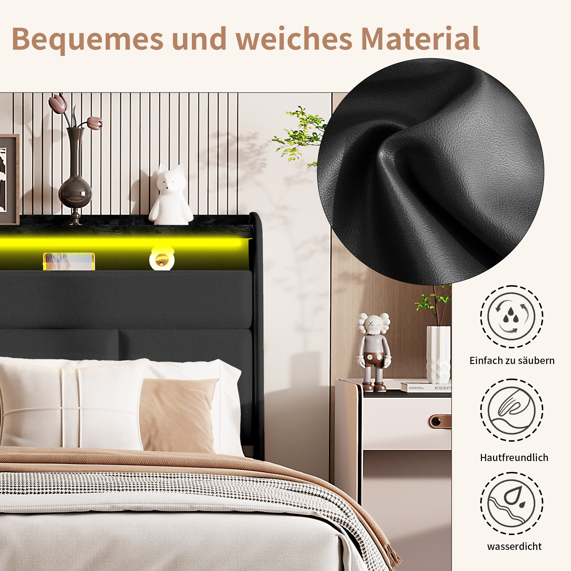 Furnishings Home Polsterbett LED Doppelbett Stauraumbett günstig online kaufen