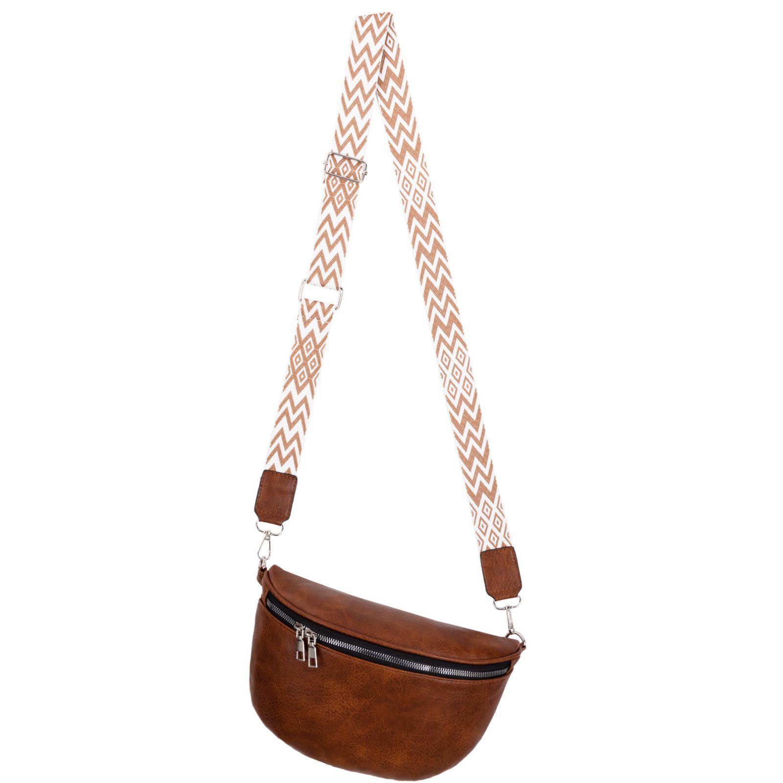 EAAKIE Gürteltasche Bauchtasche Umhängetasche Crossbody-Bag Hüfttasche Kunstleder Italy-De, als Schultertasche, CrossOver, Umhängetasche tragbar BROWN