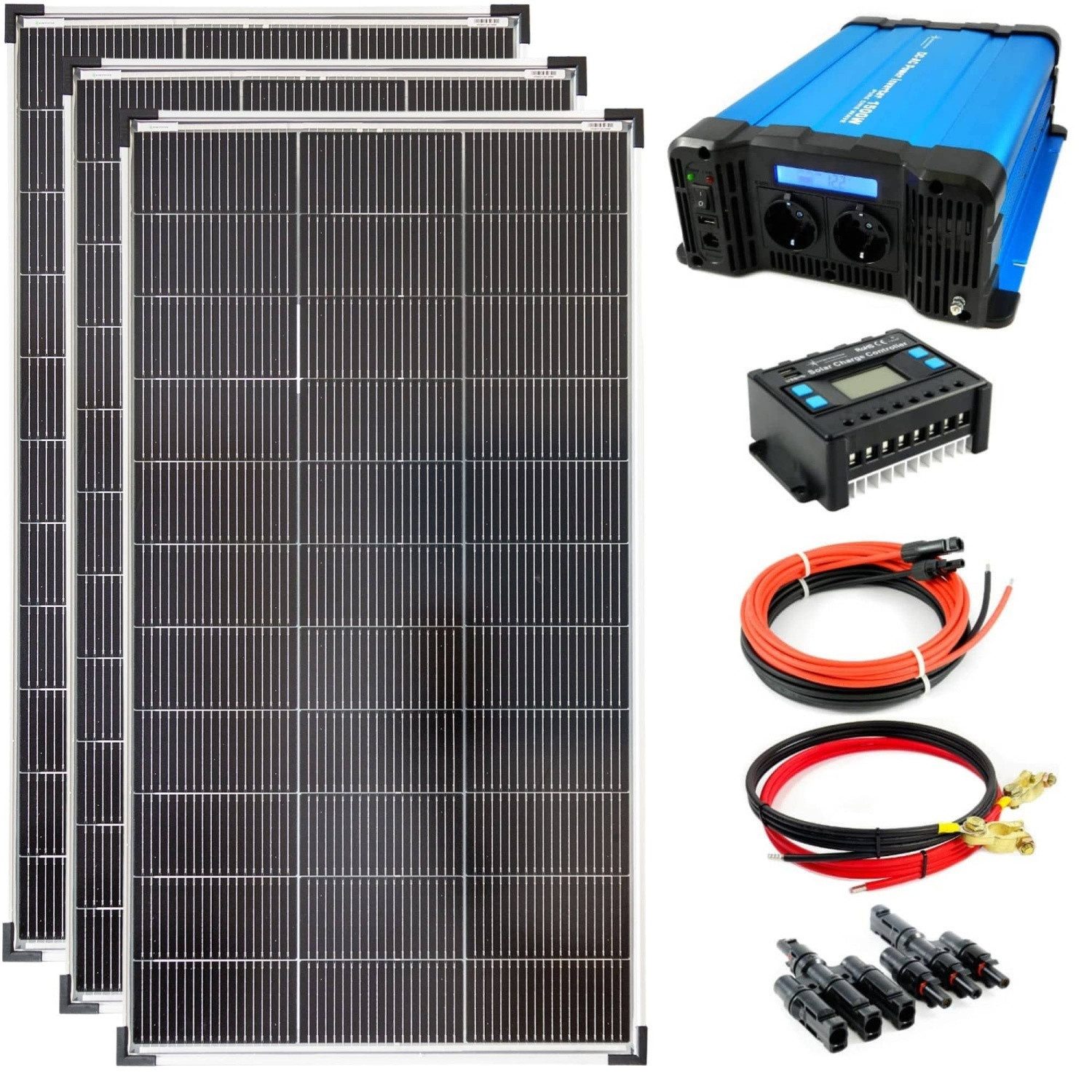solartronics Solarmodul Set: 3x 120W Solarpanel, FS 1500W Inverter, 30A Laderegler, Zubehör, 120 W, Monokristallin