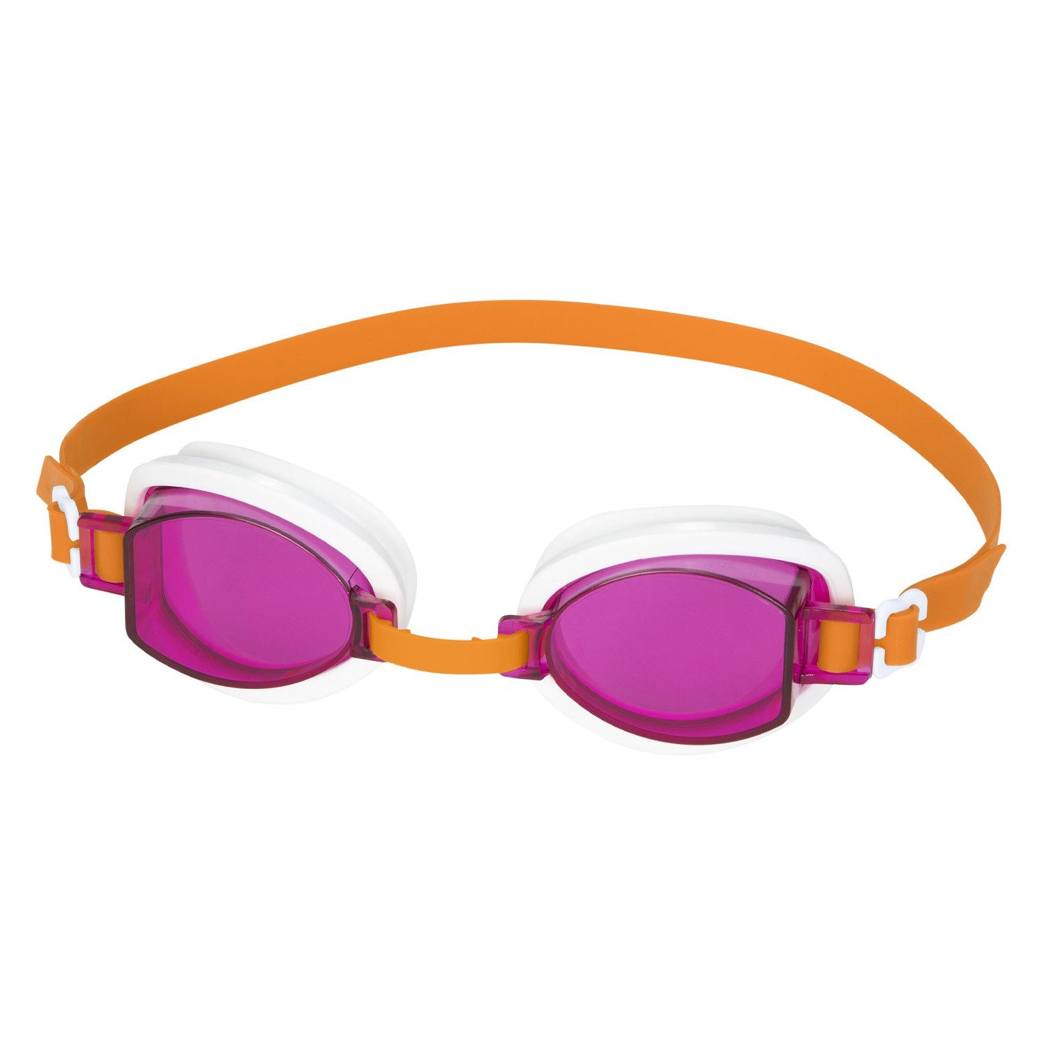 Bestway Schwimmbrille Aqua Burst Essential™ Schwimmbrille ab 7 Jahren, (Packung, 1-St., Pink / Orange), Verstellbarer Nasenbügel + verstellbares Silikon-Kopfband