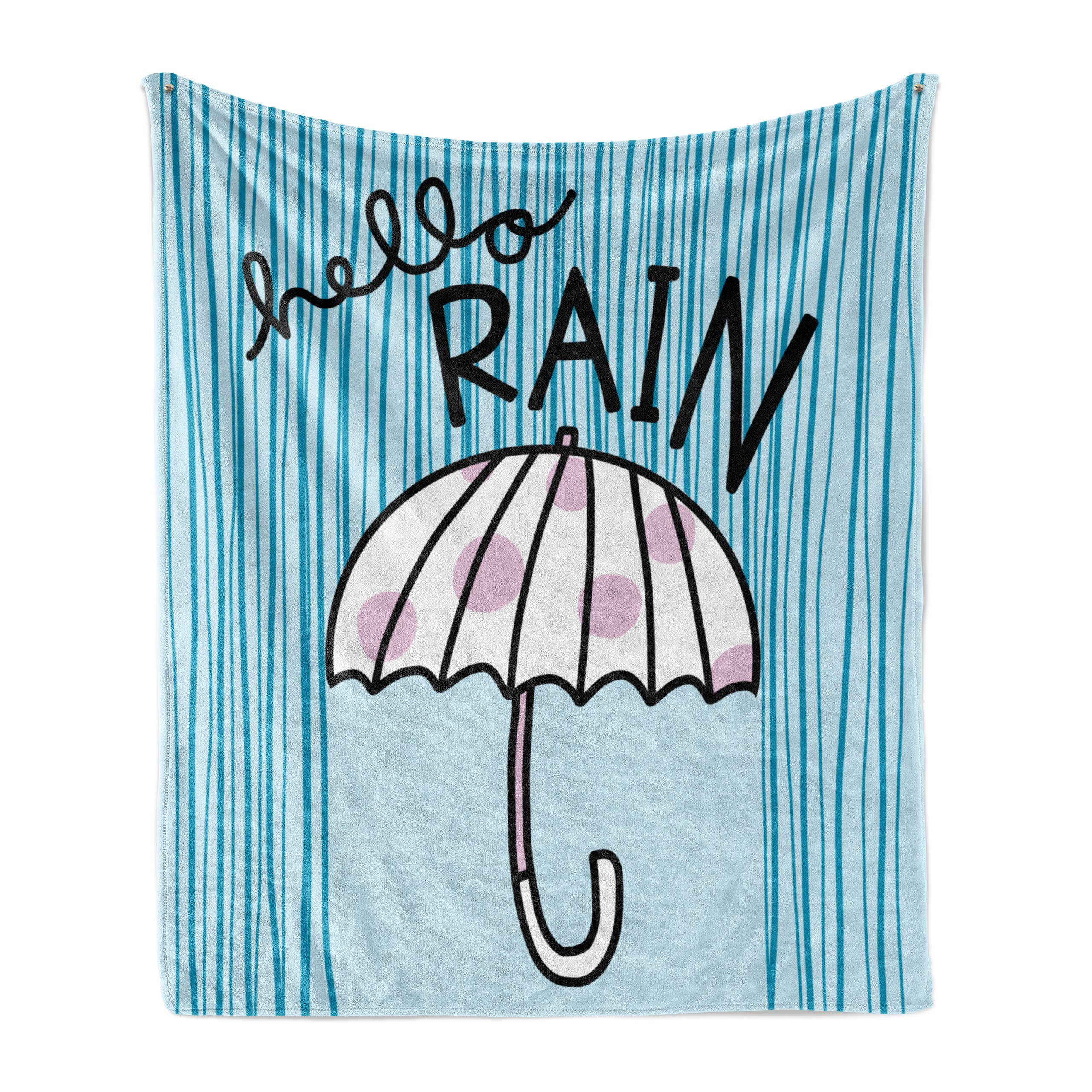 Wohndecke Gemütlicher Plüsch für den Innen- und Außenbereich, Abakuhaus, Herbst Hallo Regen Wording Regenschirm | Wohndecken