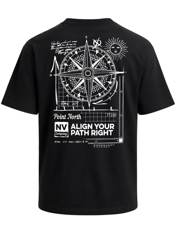 Neverless Oversize-Shirt Herren T-Shirt - Compass - Printshirt Relaxed Fit Grafik Sommer mit Print