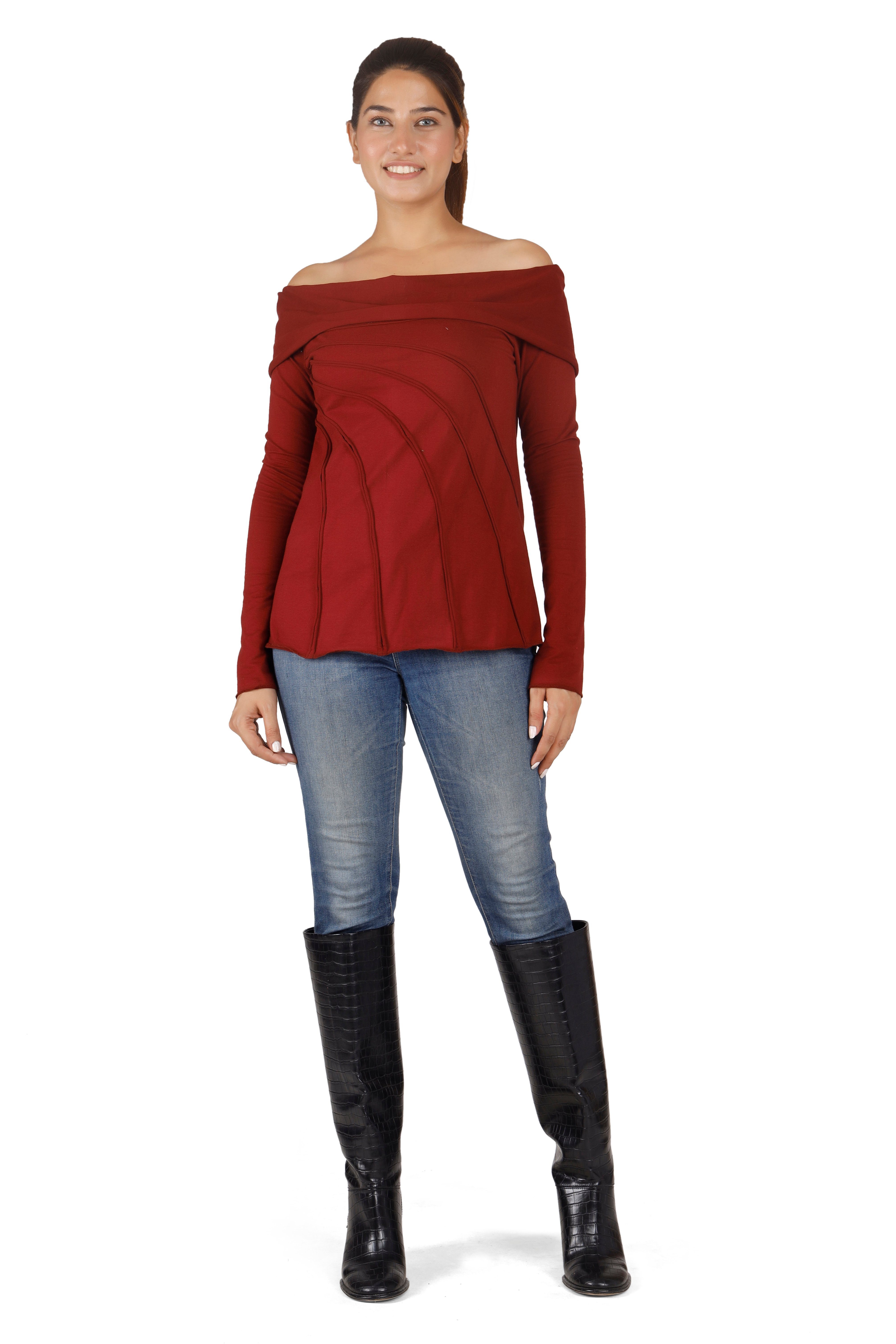 Langarmshirt Schalkapuze mit Longsleeve Boho-chic Guru-Shop bordeaux alternative - Bekleidung