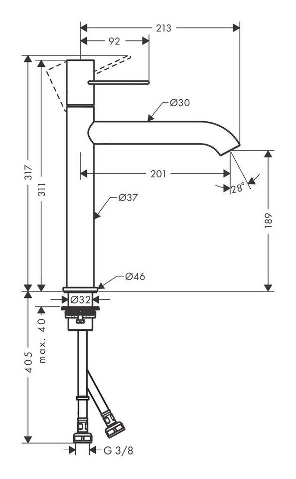 Thumbnail - hansgrohe Waschtischarmatur Axor Uno 190 Waschtischmischer mit Bügelgriff