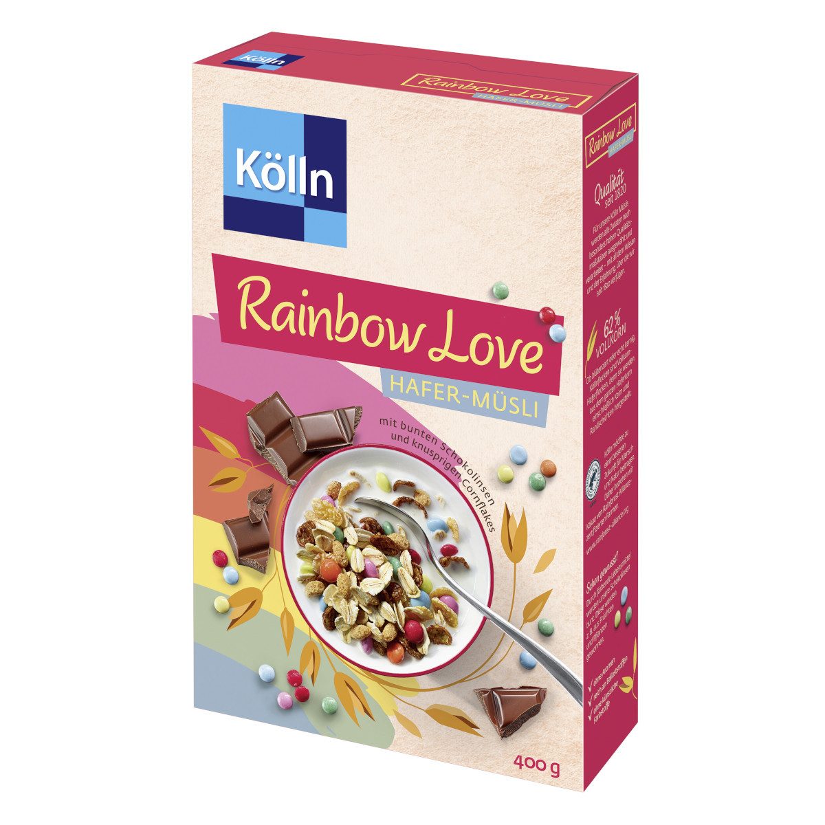 Kölln Cerealien, Kölln Rainbow Love Hafer Müsli mit süßen bunten Schokolinsen 400g
