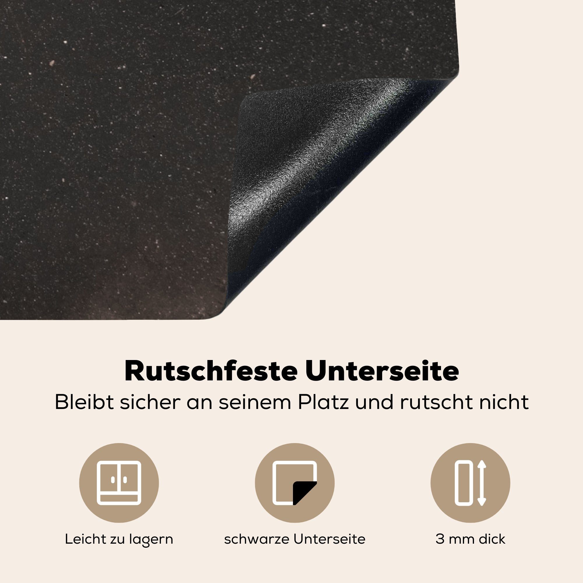 Vinyl, 78x78 cm, Rost Schwarz, Ceranfeldabdeckung, für Silber küche tlg), Herdblende-/Abdeckplatte - - Arbeitsplatte (1 MuchoWow