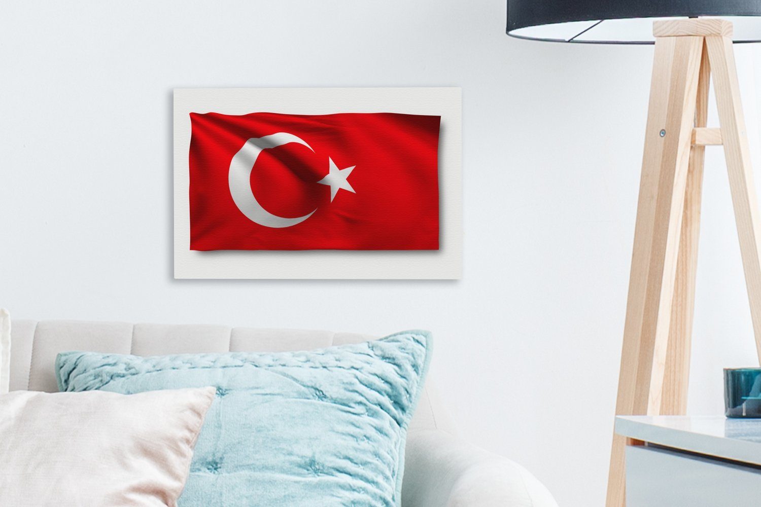 der Aufhängefertig, auf Türkei Wandbild Leinwandbilder, St), OneMillionCanvasses® 30x20 Hintergrund, Flagge (1 Leinwandbild Wanddeko, weißem cm