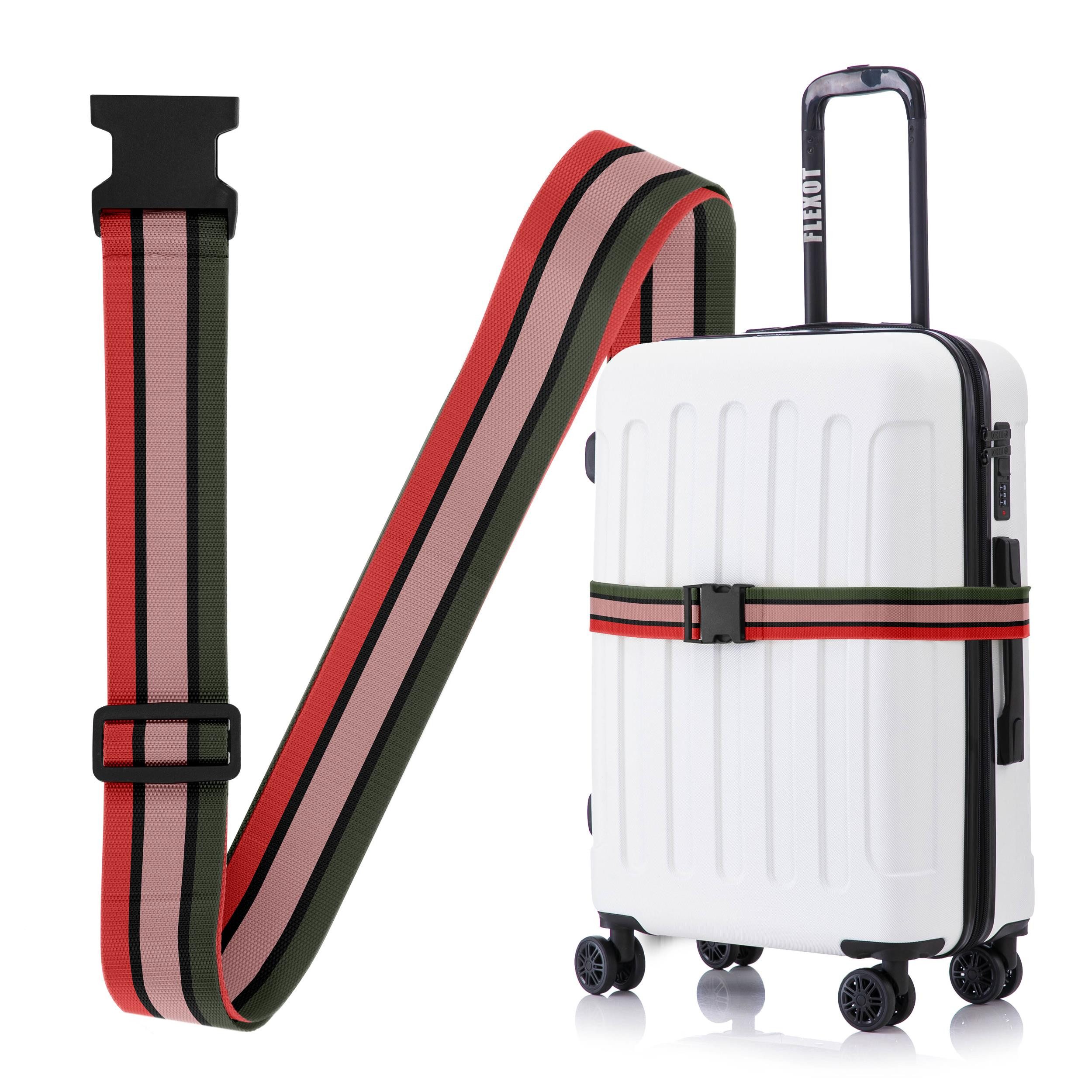 Flexot Koffergurt Koffergurt mit Clip-Schnalle, verstellbare Länge, Namensschild, Flexibel anpassbarer und stabiler Gurt mit praktischer Schnalle