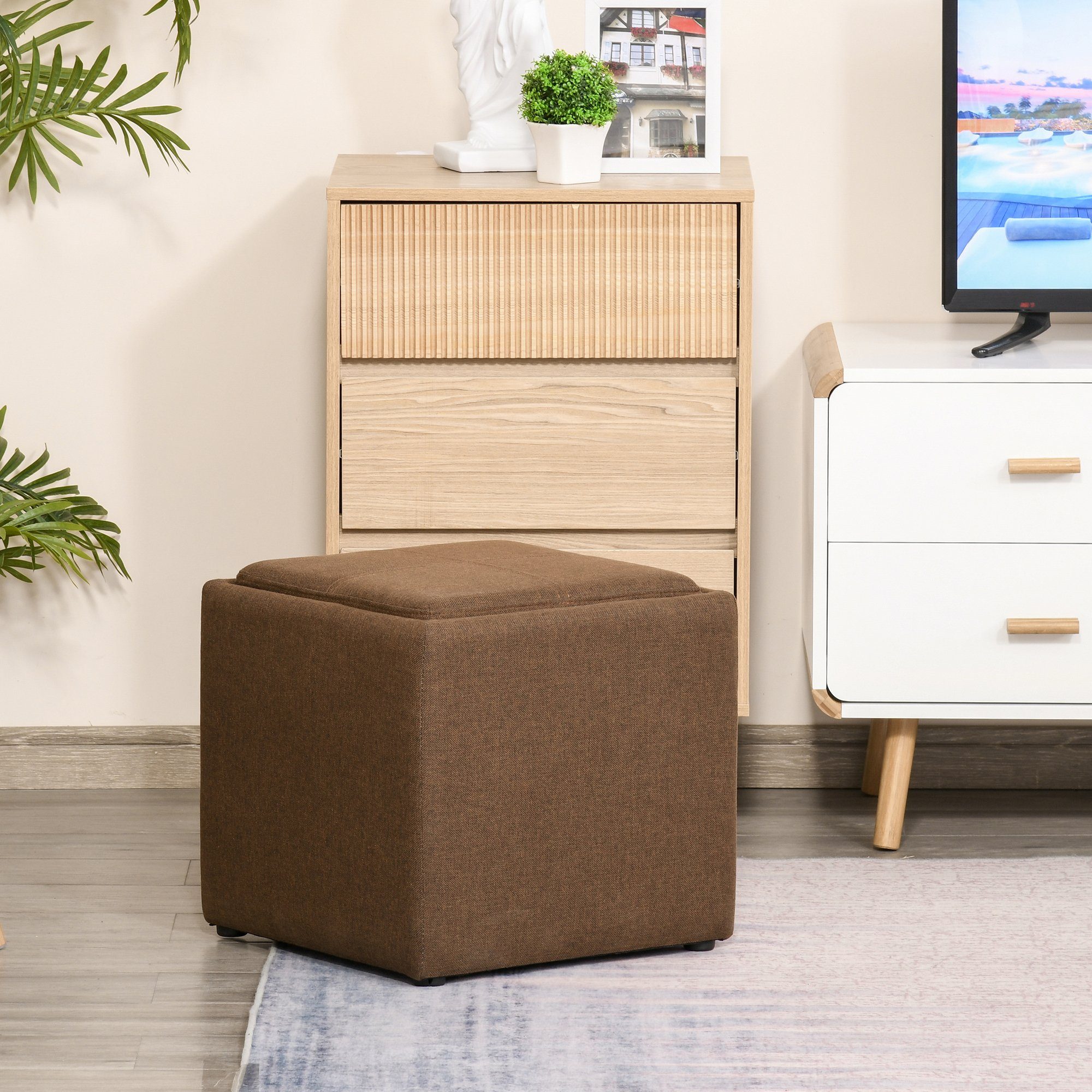 HOMCOM Polsterhocker Sitzhocker mit Stauraum