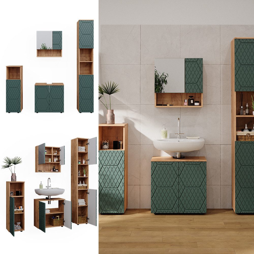 Vicco Badmöbel-Set Irma, Goldkraft Eiche/Grün, 4 günstig online kaufen