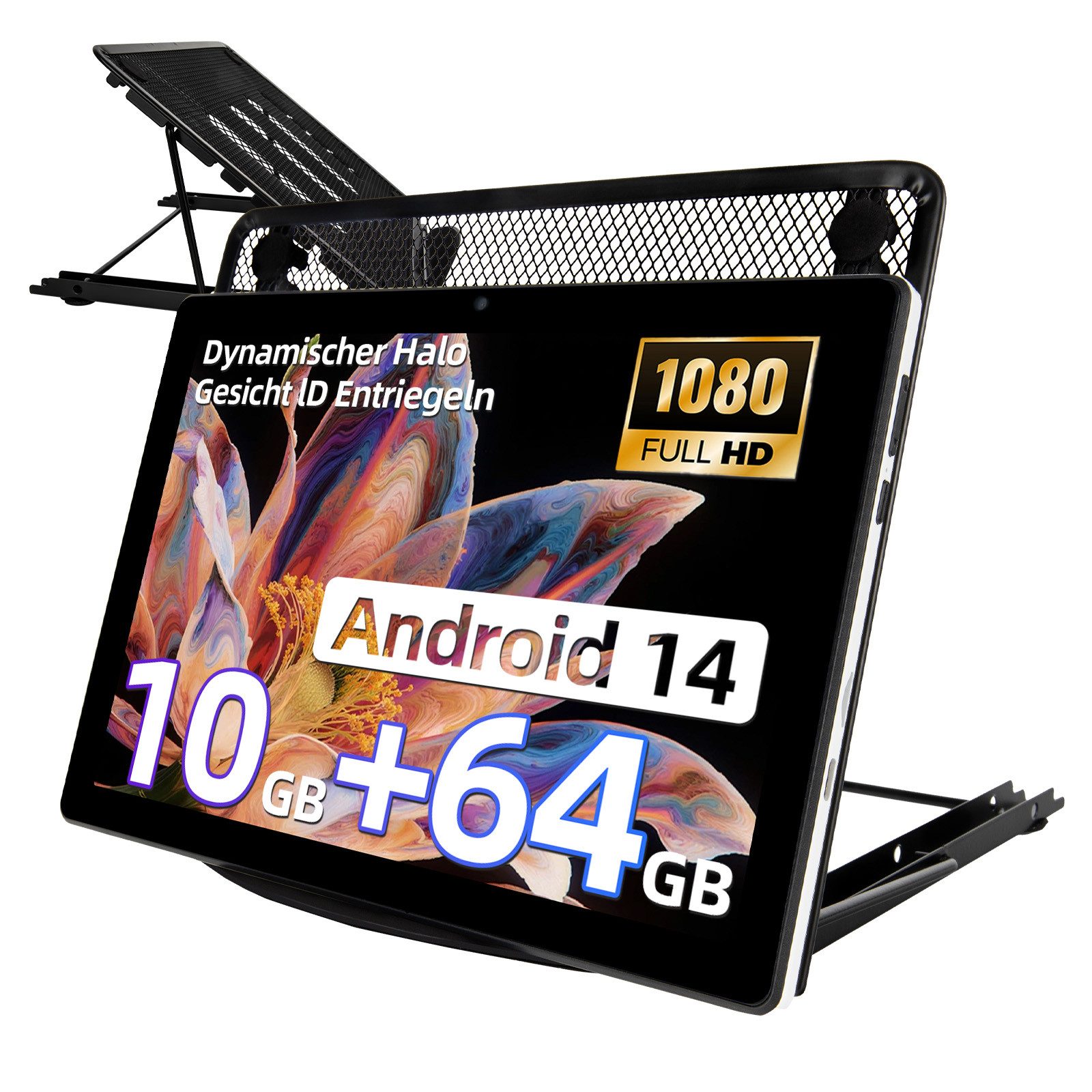 BUFO Android 14 10 Zoll 10GB RAM+64GB, 1280x800 HD IPS, WiFi 6, mit Tasche Tablet (10", 64 GB, Android 14, 2,4G/5G WiFi, Gesichtsentsperrung, 64GB ROM bis zu 1TB, mit Tasche)