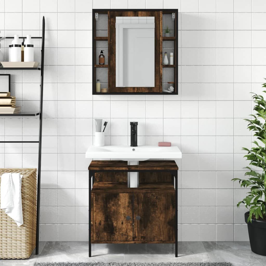 vidaXL Badezimmer-Set 2-tlg. Badmöbel-Set Räuchereiche Holzwerkstoff, günstig online kaufen