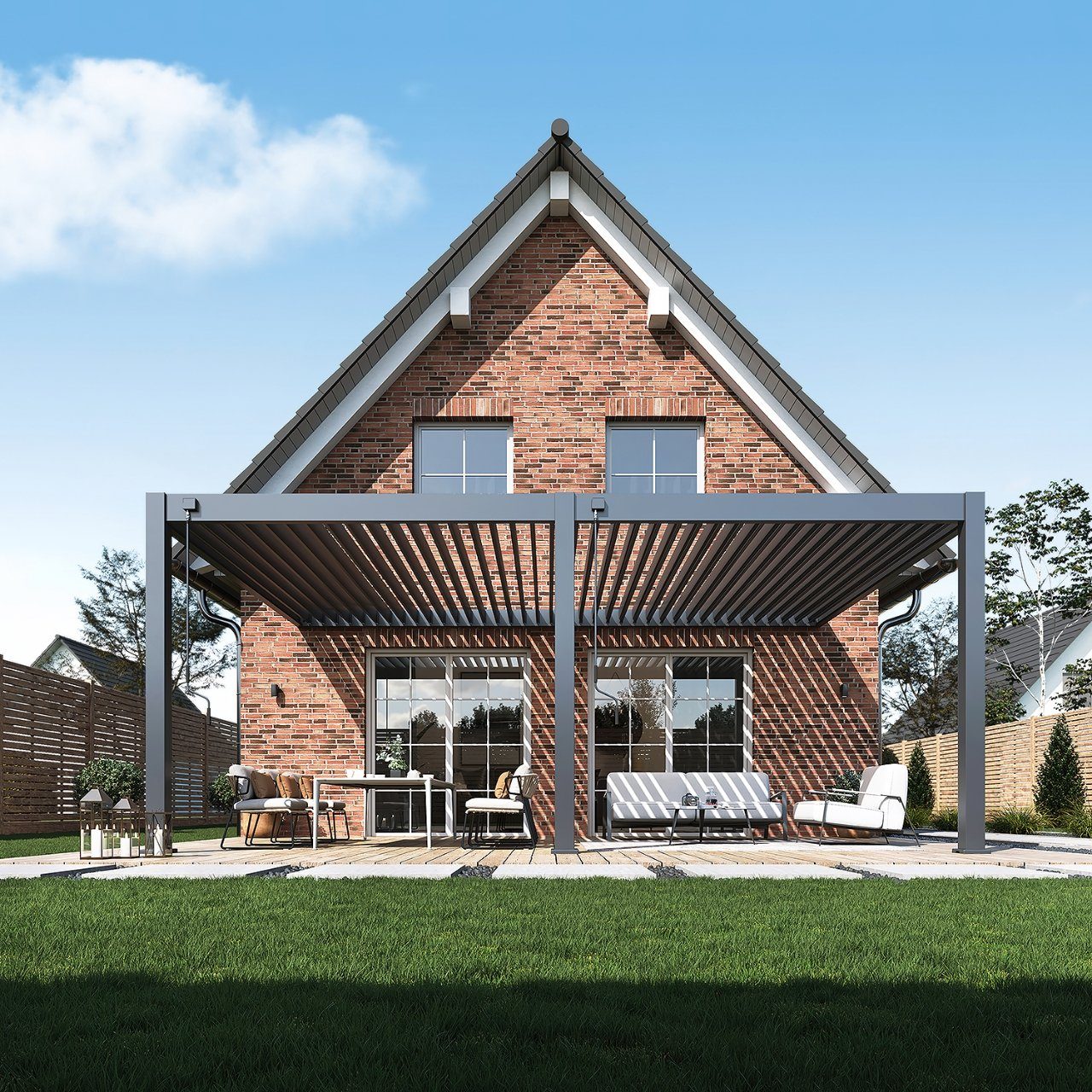 Weide Pergola Deluxe Plus Wand Pavillon Terrassenüberdachung Aluminium 4 x 6 M, BxTxH: 600x400x255 cm