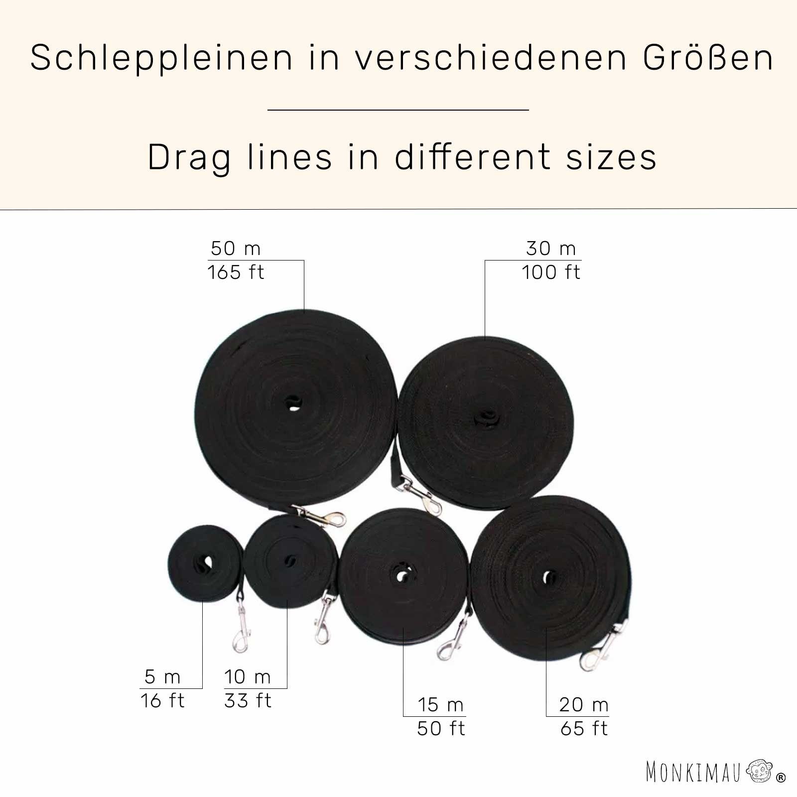 Monkimau Hundeleine Schleppleine für Hunde - Laufleine 5 bis 50m, Nylon (Packung)