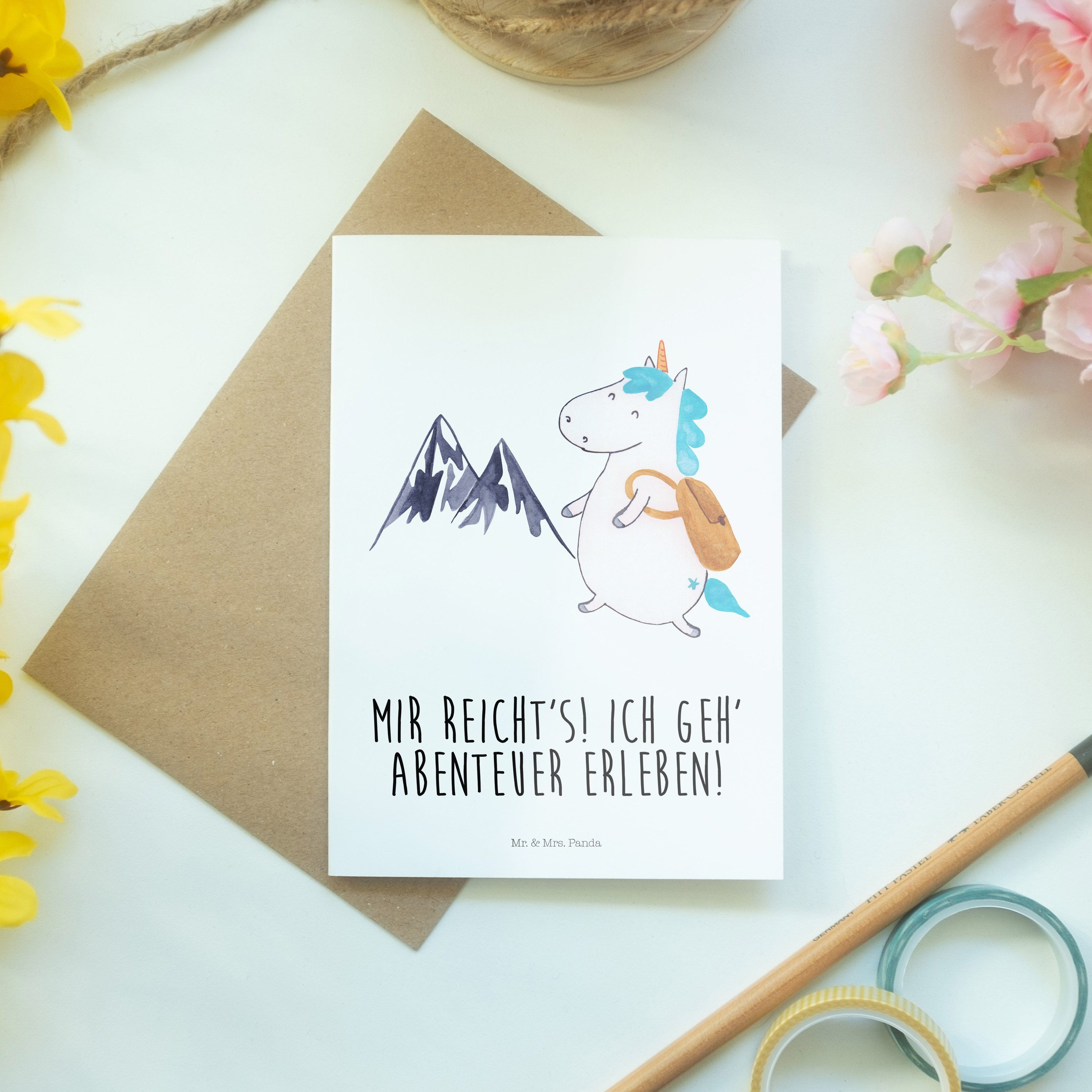Mr. & Mrs. Panda Grußkarte Hochzeitskarte, Einhorn Bergsteiger Geburtstagskar Weiß Geschenk, - 