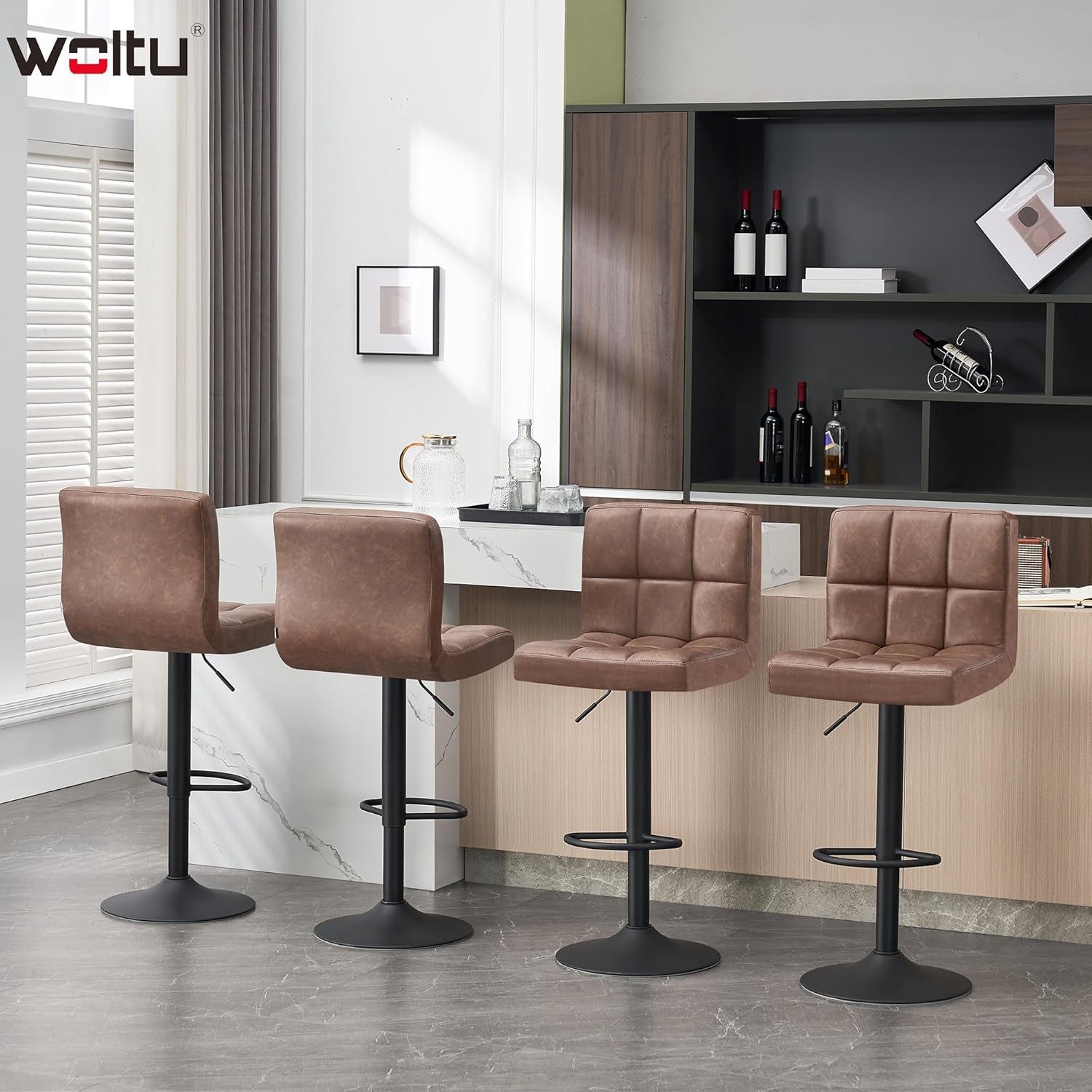 Woltu Barhocker (2 St), mit Rückenlehne Kunstleder in Antiklederoptik