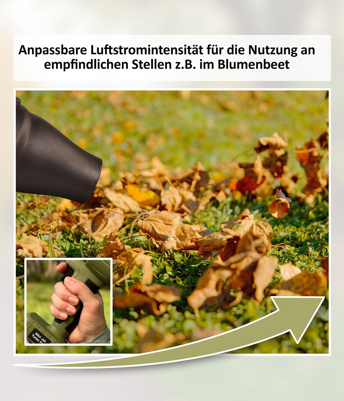 Genius Akku-Laubbläser Starlyf Power Blower Laubgebläse, Akku, Luftstrom bis zu 120 km/h, (7-tlg), extra kompakter & leichter Hochleistungs-Akku-Laubbläser