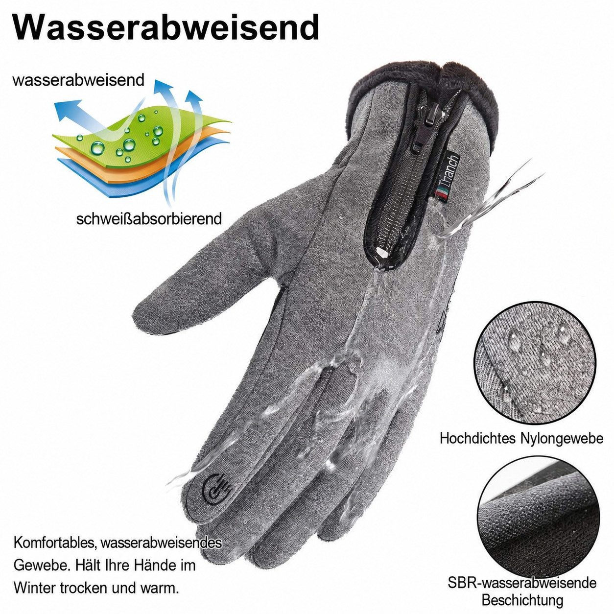 nsihing Fahrradhandschuhe Winterhandschuhe Unisex, Gefütterte Touchscreen Handschuhe Winddicht & Wasserabweisend für Fahrrad, Wandern und Outdoor