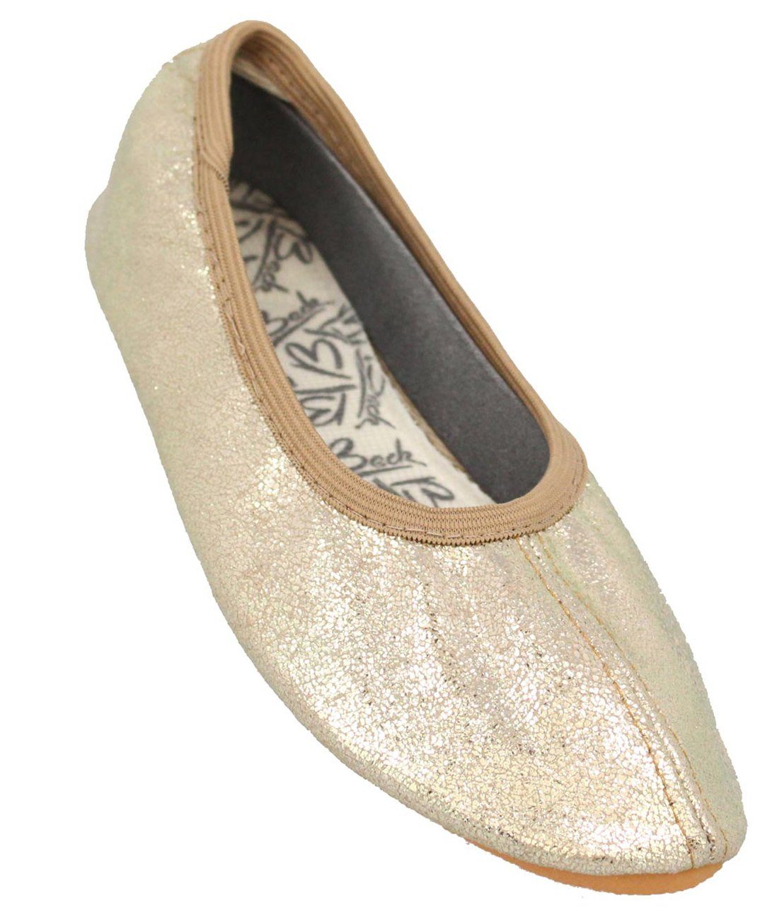 Beck Schläppchen Basic Glitzer Gymnastikschuh (bis Gr. 42 erhältlich, für Sport und Zuhause) mit rutschfester Gummi-Laufsohle