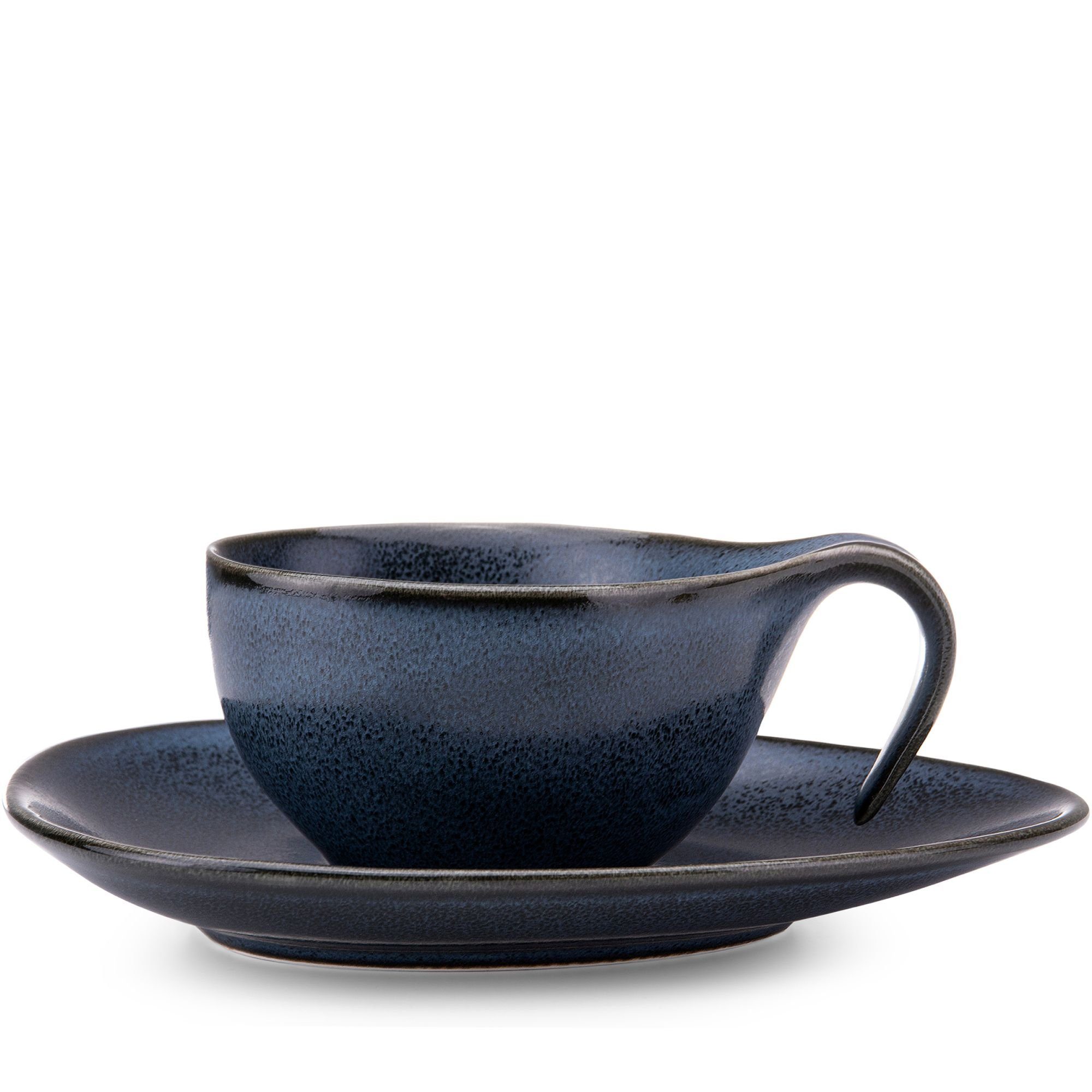 Konsimo Kaffeeservice Kaffeetasse Untertasse mit Form, Porzellan, (18-tlg), reaktiver TIME 6 unregelmäßige Personen, Dessertteller Hartporzellan BLACK, Glasur
