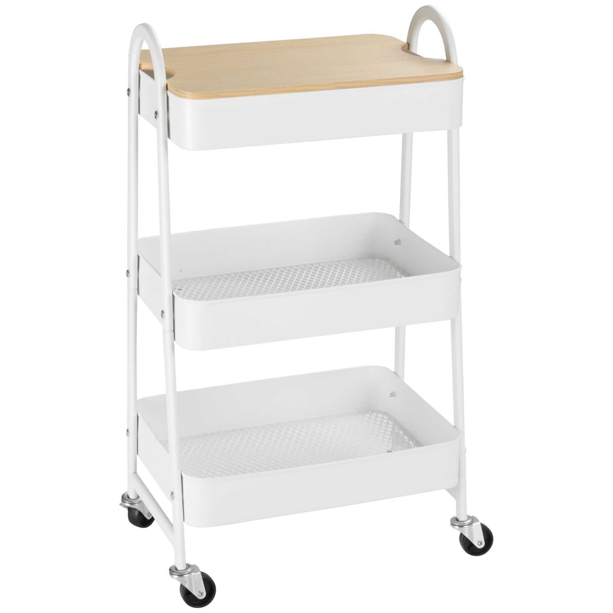 Servierwagen 45x31x79,4 cm Stahl-Rollwagen in Weiß, 3 Ebenen, Deckel, pflegeleicht